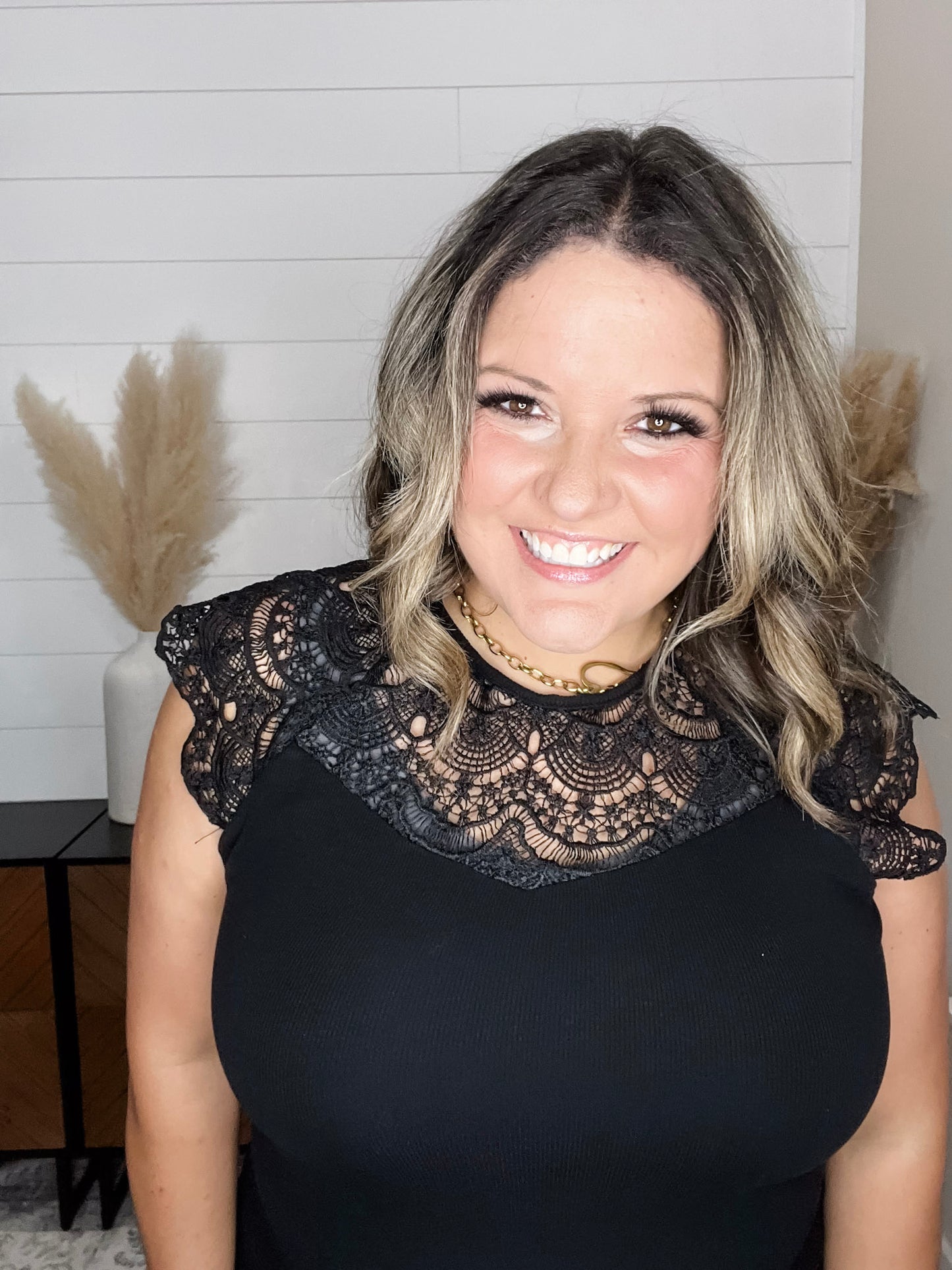 "Remember A Time" Sleeveless Top with Lace Yoke