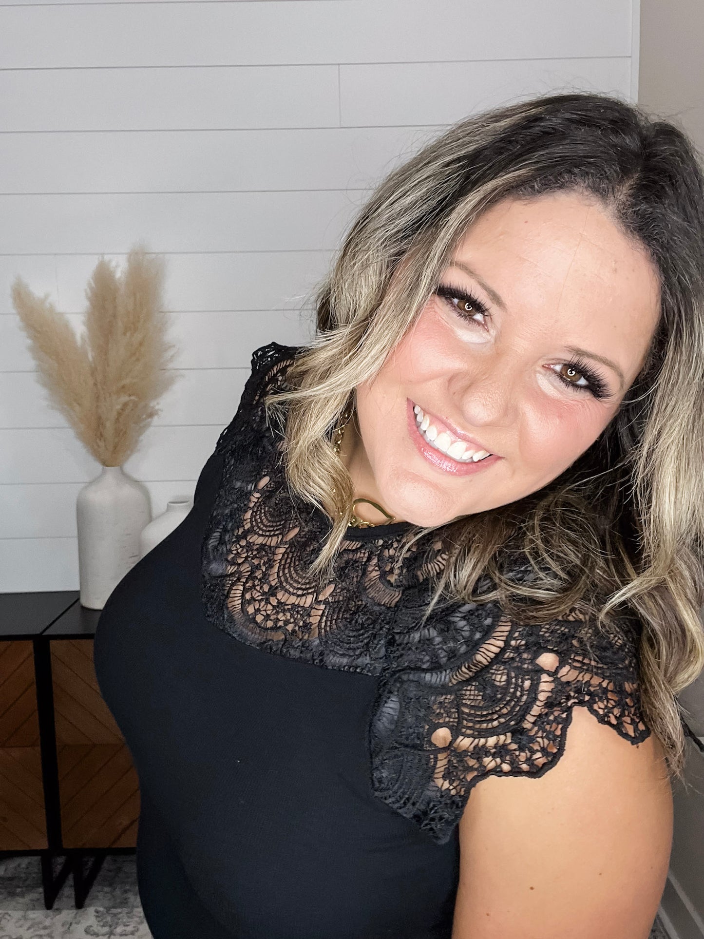 "Remember A Time" Sleeveless Top with Lace Yoke