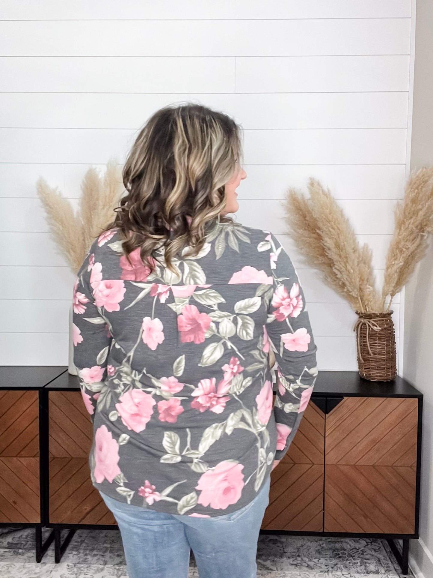 "Release Me" Floral Long Sleeve Split Neck