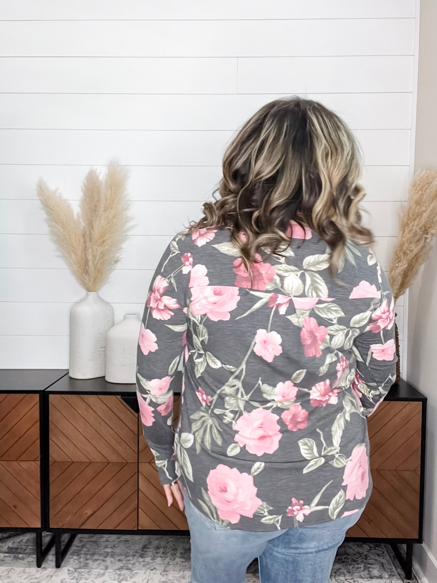 "Release Me" Floral Long Sleeve Split Neck