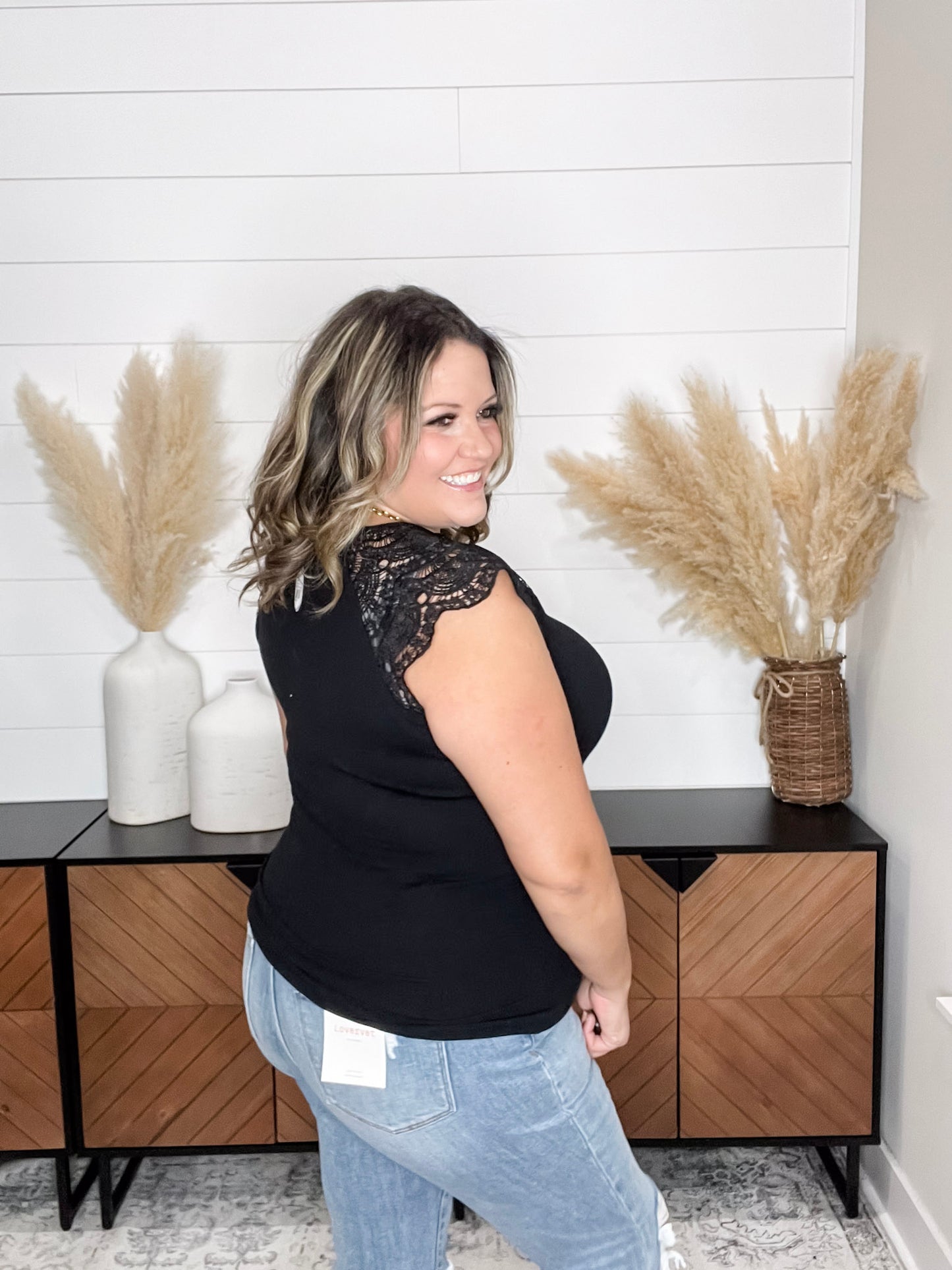 "Remember A Time" Sleeveless Top with Lace Yoke