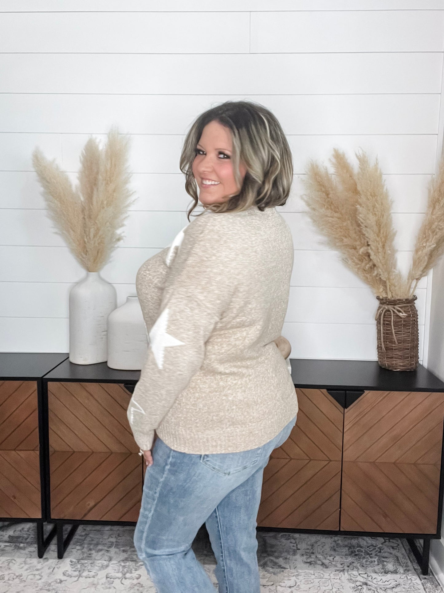 "Anarbor" Star Detail Long Sleeve Sweater