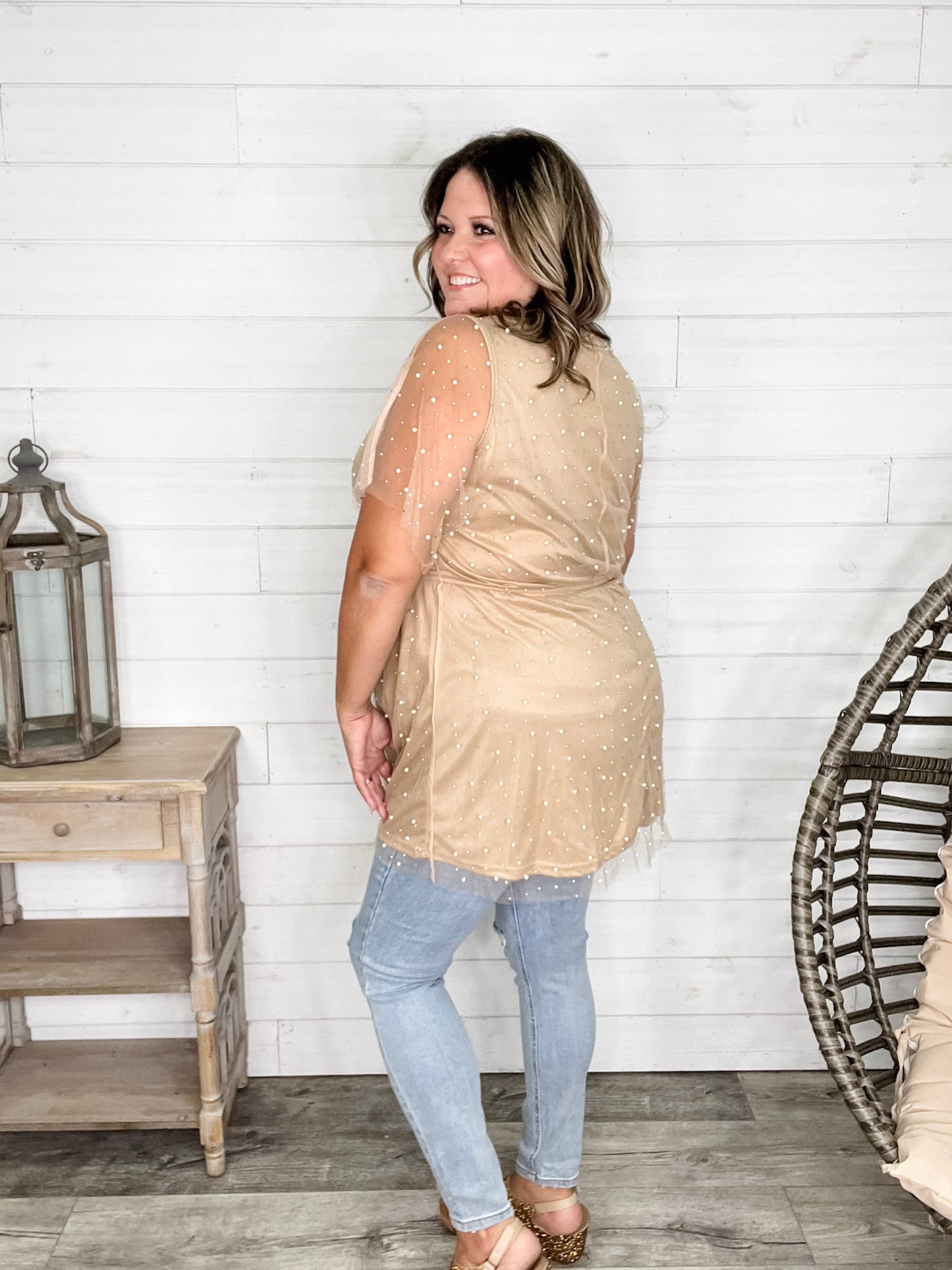 "Eras" Pearl Mesh Lined Tunic / Dress (Nude)