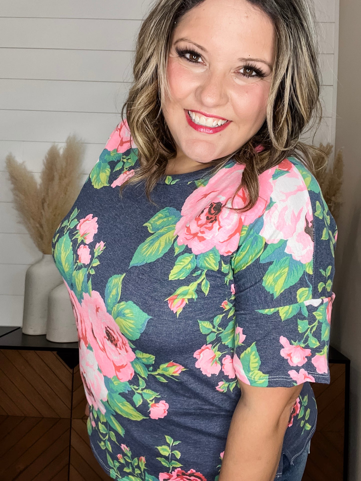 "Troublesome" Floral Short Sleee with Criss Cross Back Design