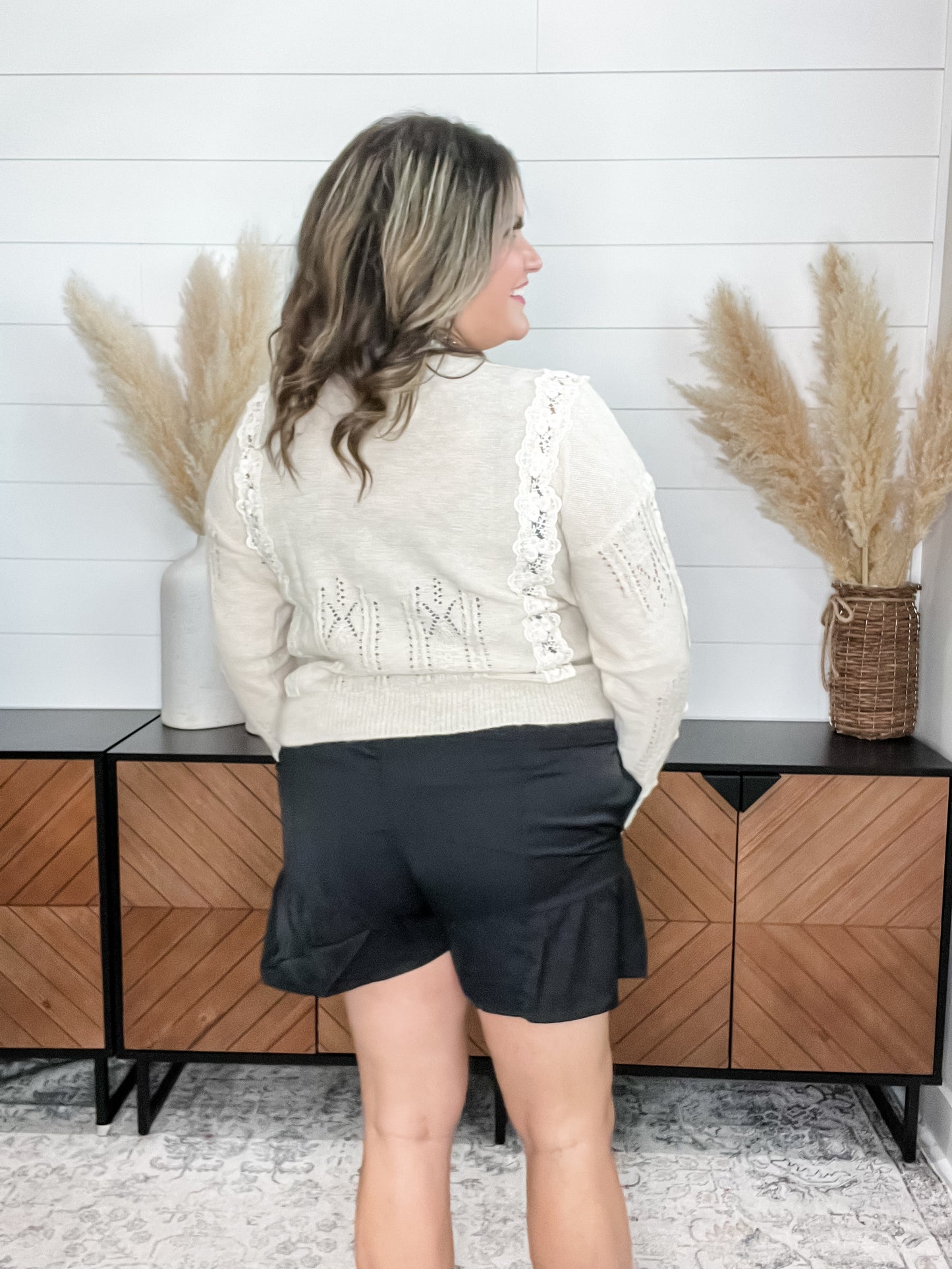 "Zealous" Long Sleeve Sweater with Lace Detail