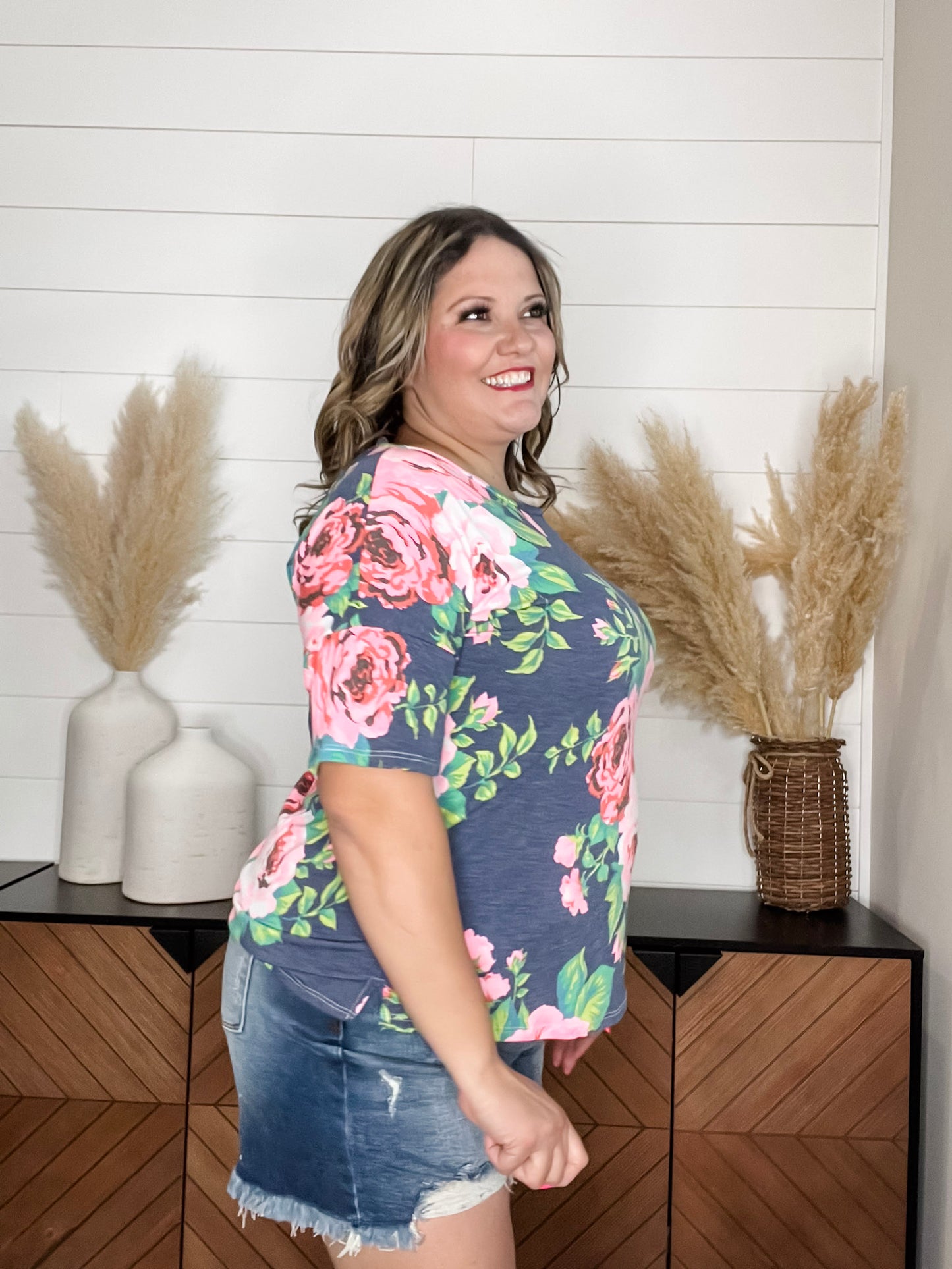 "Troublesome" Floral Short Sleee with Criss Cross Back Design