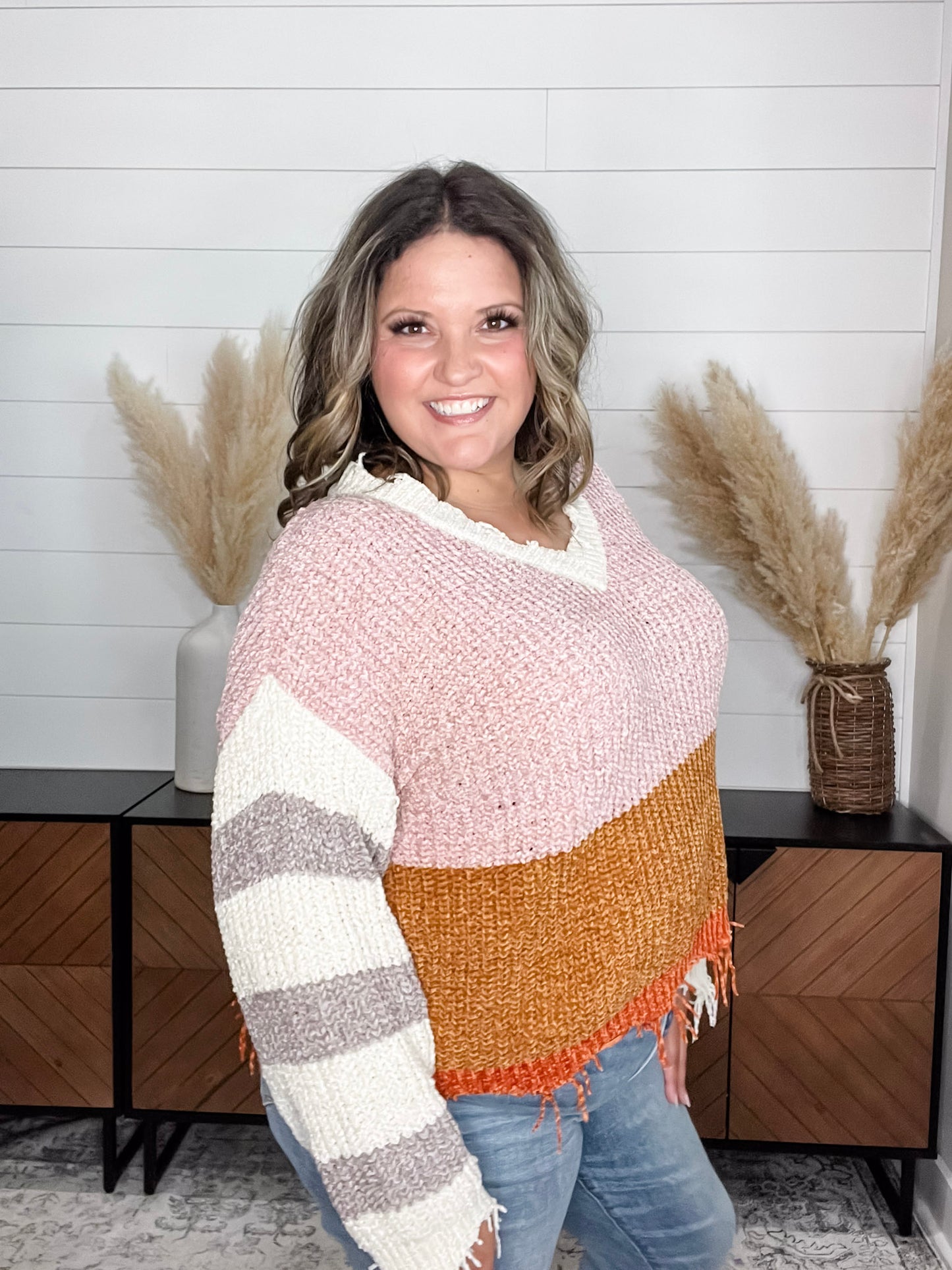 "Unraveled" V Neck Chenille Sweater