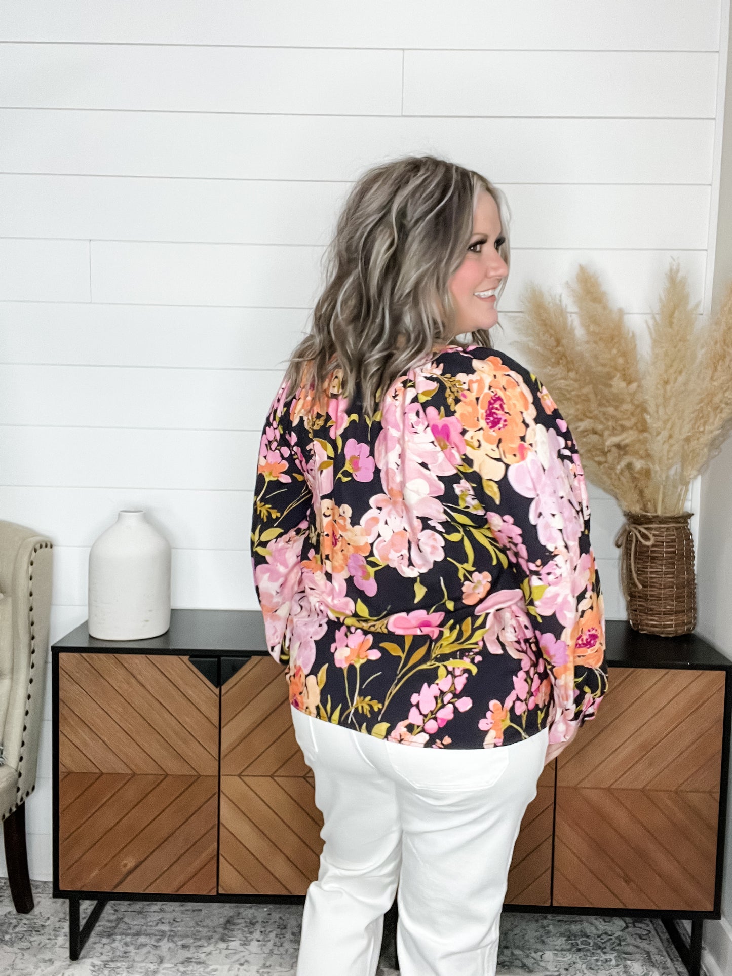 "Speak Up" Floral Long Sleeve Peassant Style with Front Tie