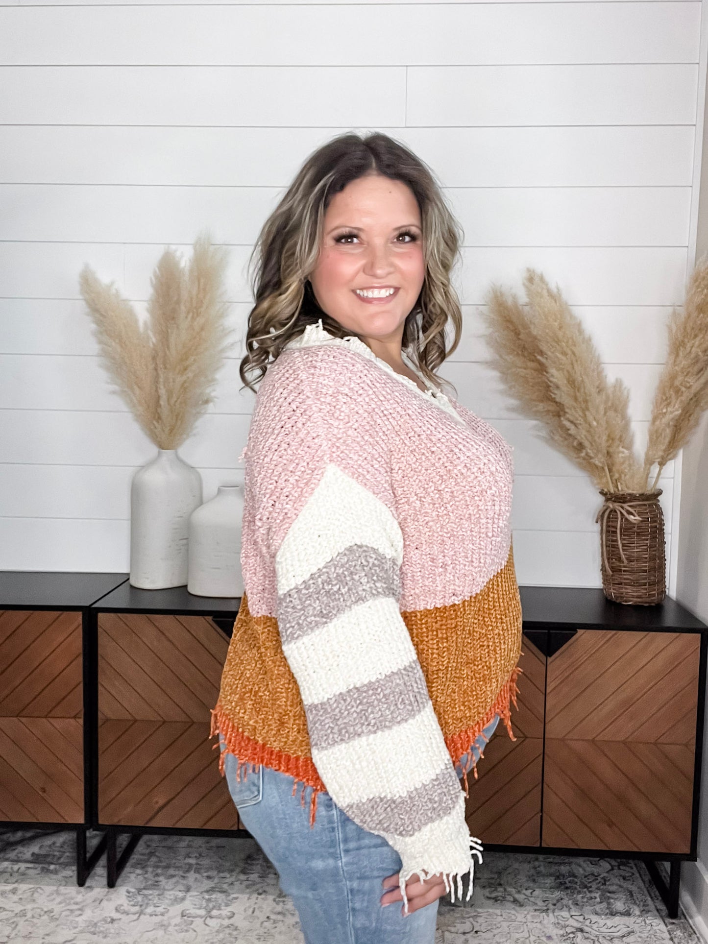 "Unraveled" V Neck Chenille Sweater