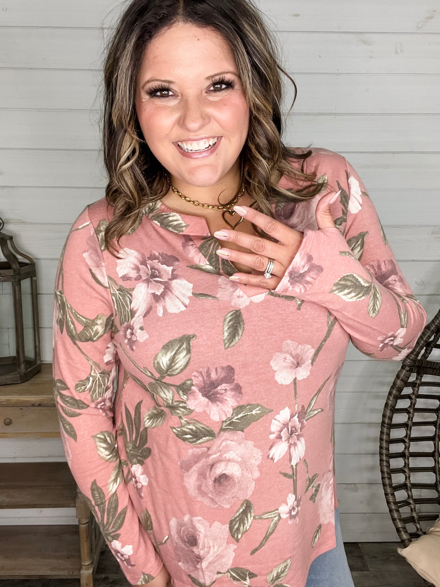 "Western" Long Sleeve Split Neck