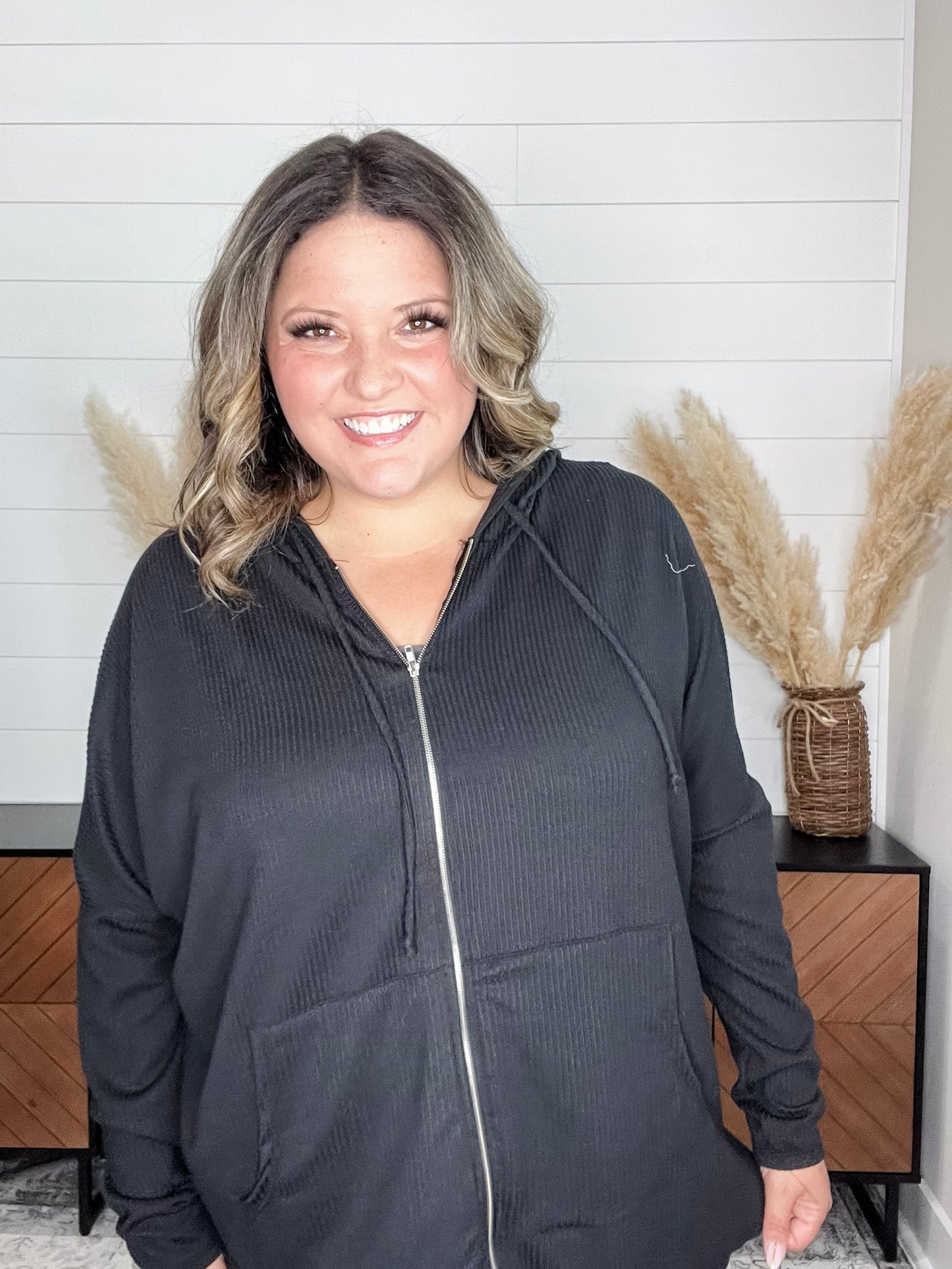 "Rambler" Oversized Corded Zip Up Hoodie (Multiple Colors)