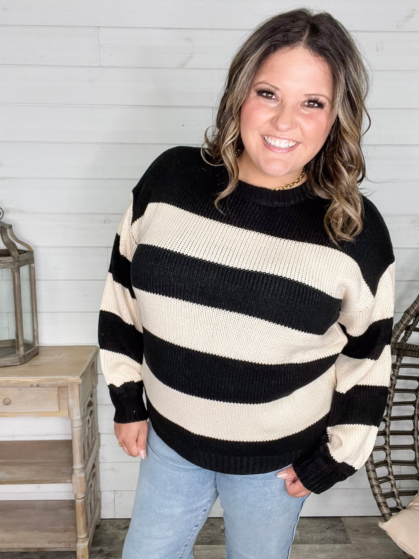 "Oreo" Long Sleeve Striped Crew Neck Sweater