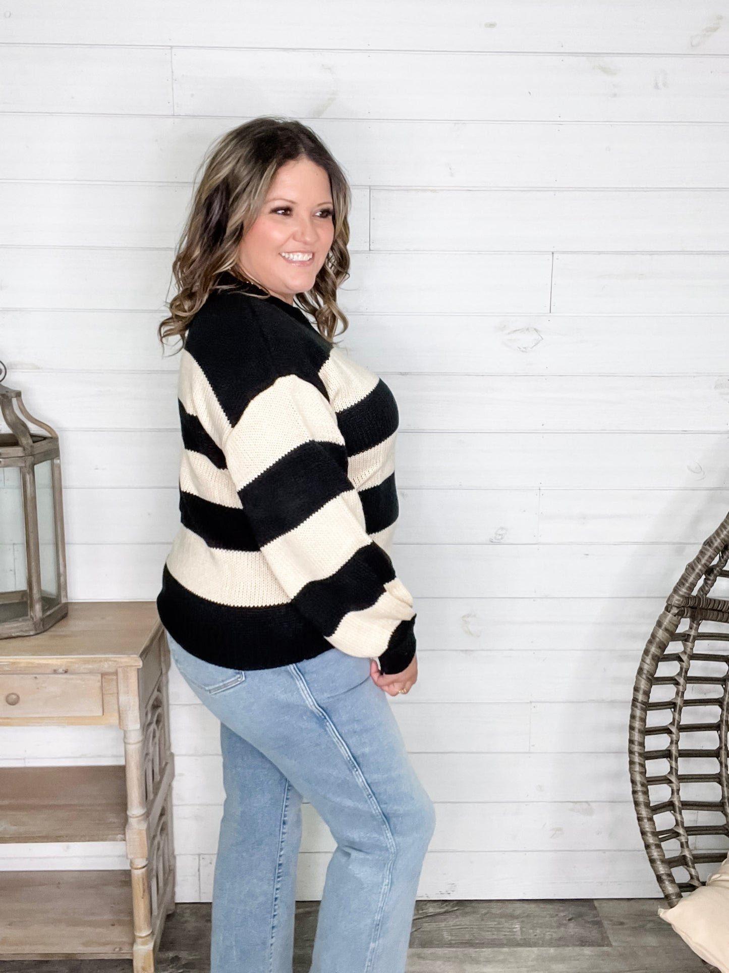 "Oreo" Long Sleeve Striped Crew Neck Sweater