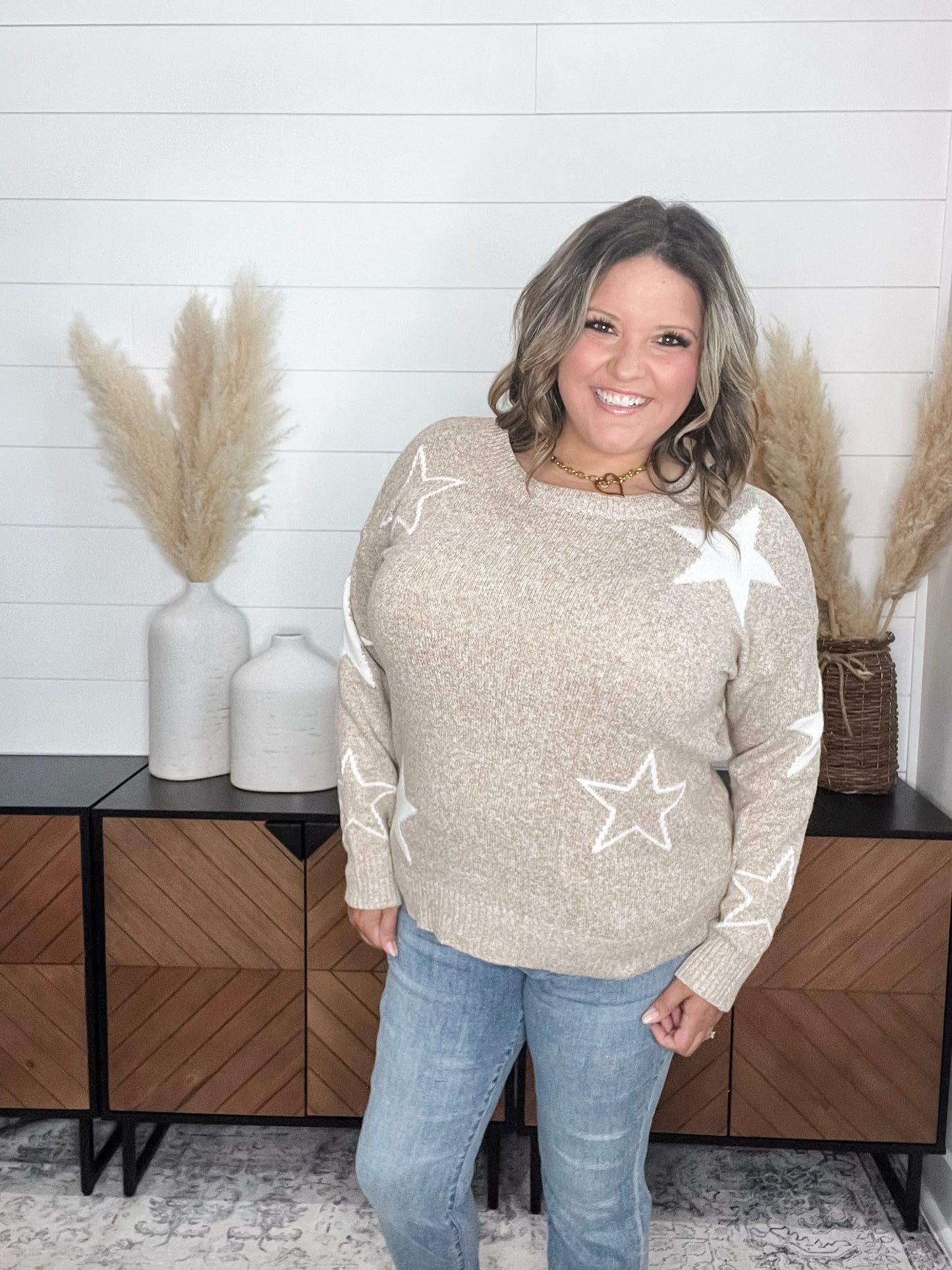 "Anarbor" Star Detail Long Sleeve Sweater