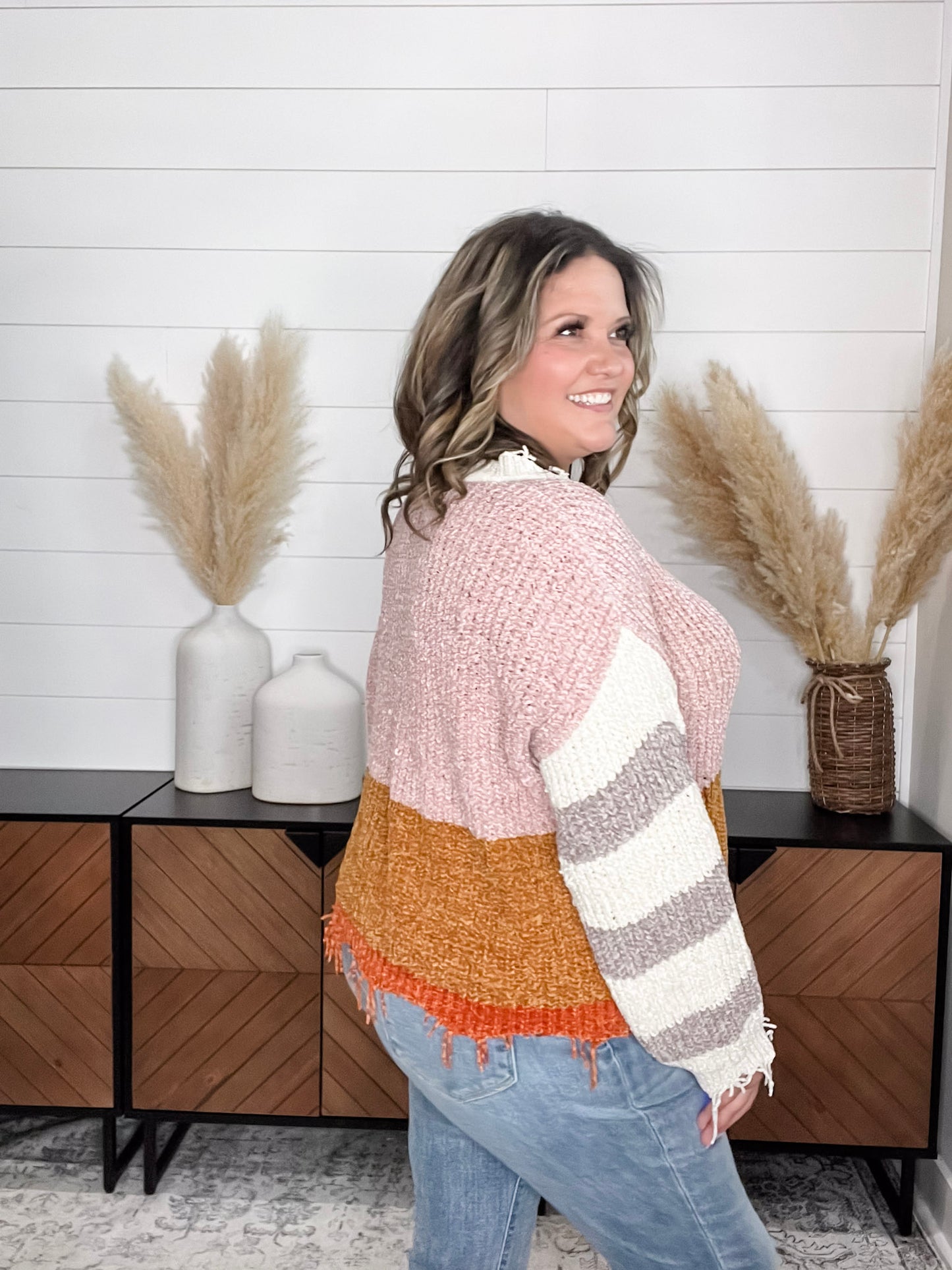 "Unraveled" V Neck Chenille Sweater