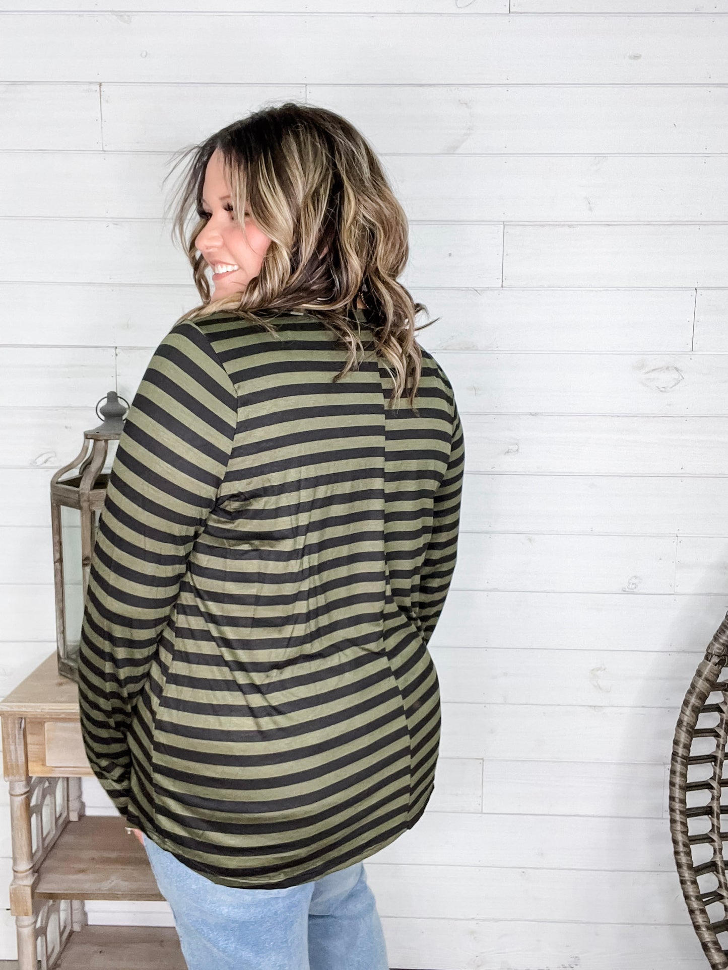 "Got Me" Long Sleeve Striped Top (Green Black)
