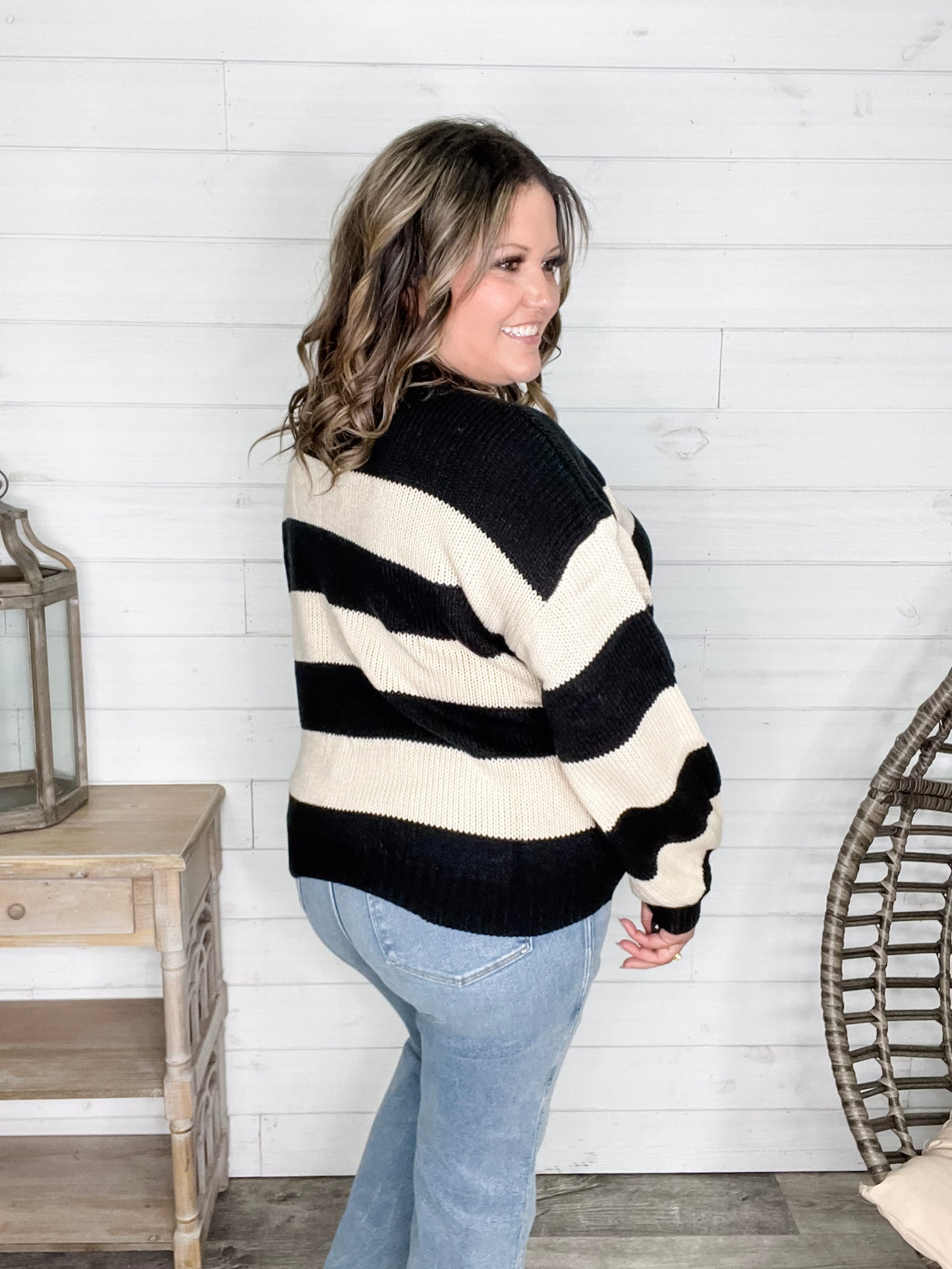 "Oreo" Long Sleeve Striped Crew Neck Sweater