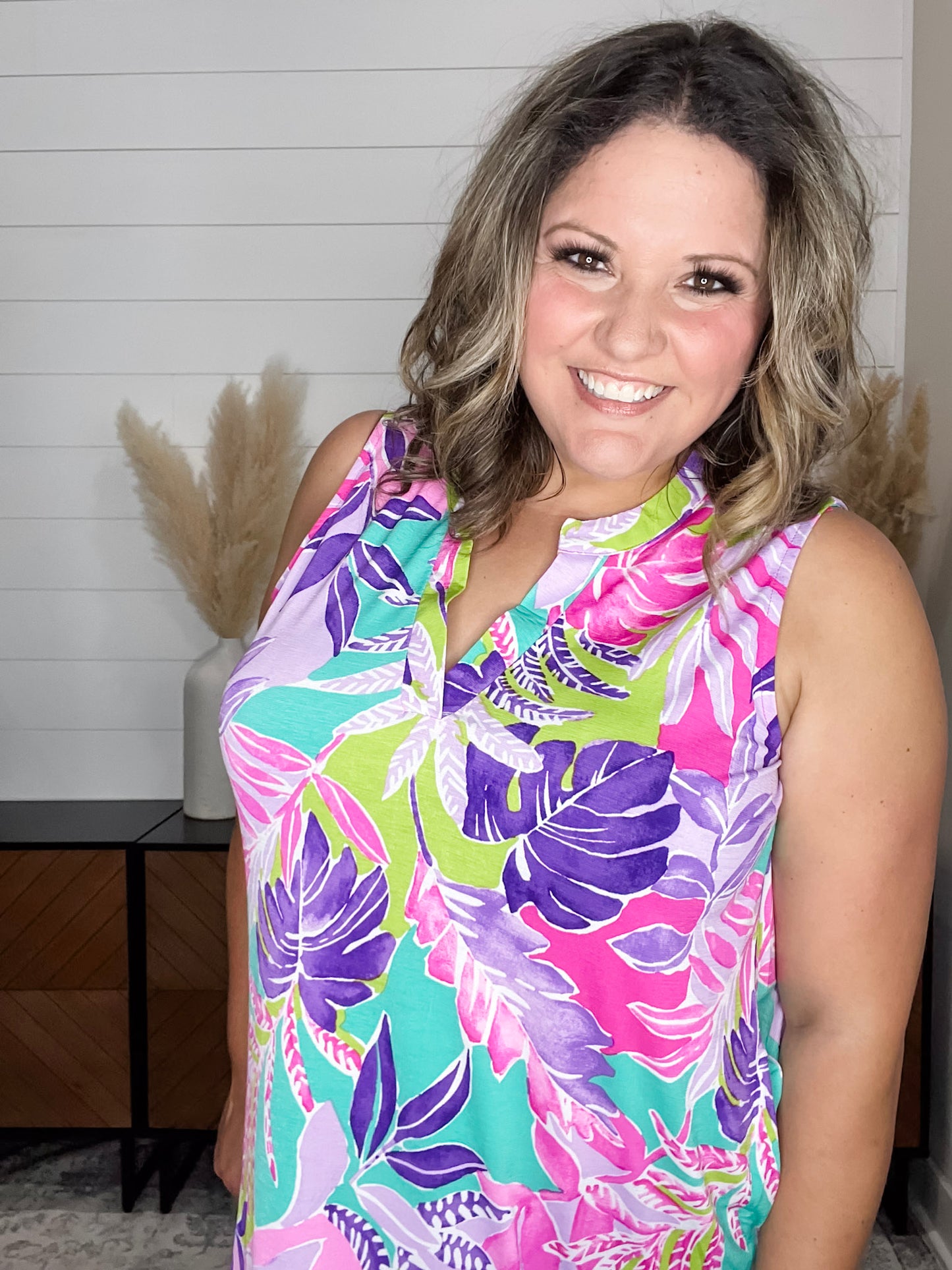 "Rittman" Sleeveless Split Neck Dress with Pockets