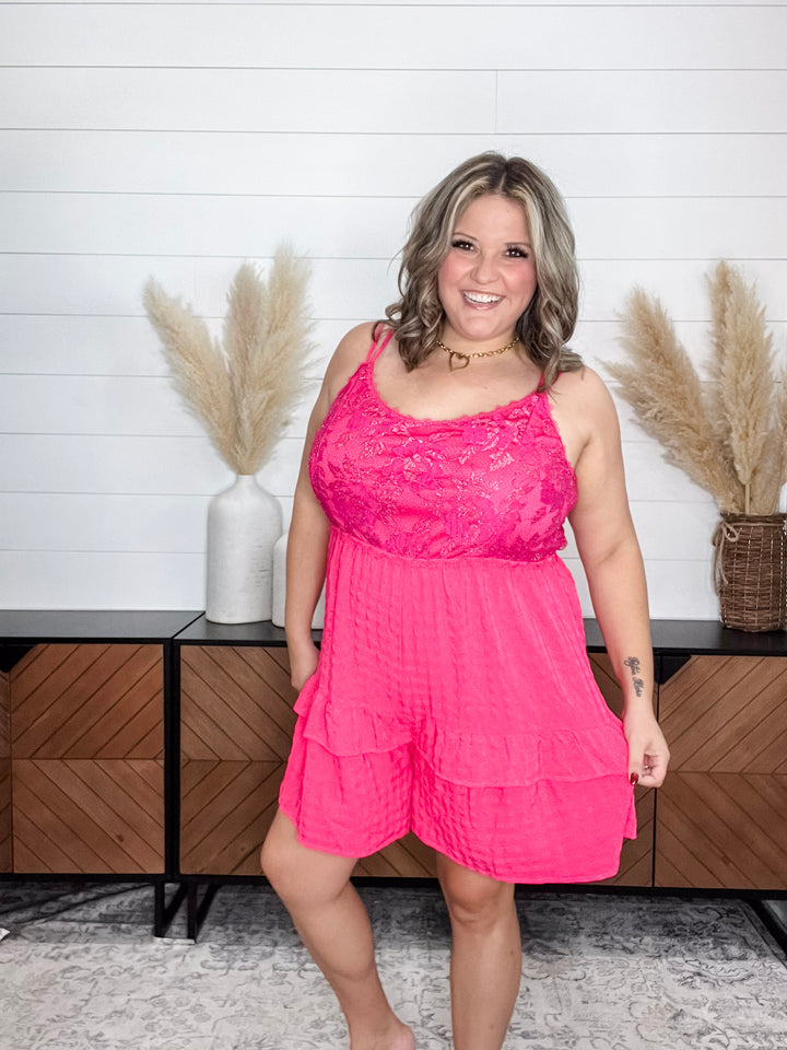 "Mistaken" Adjustable Spaghetti Strap Ruffle Shorts Romper