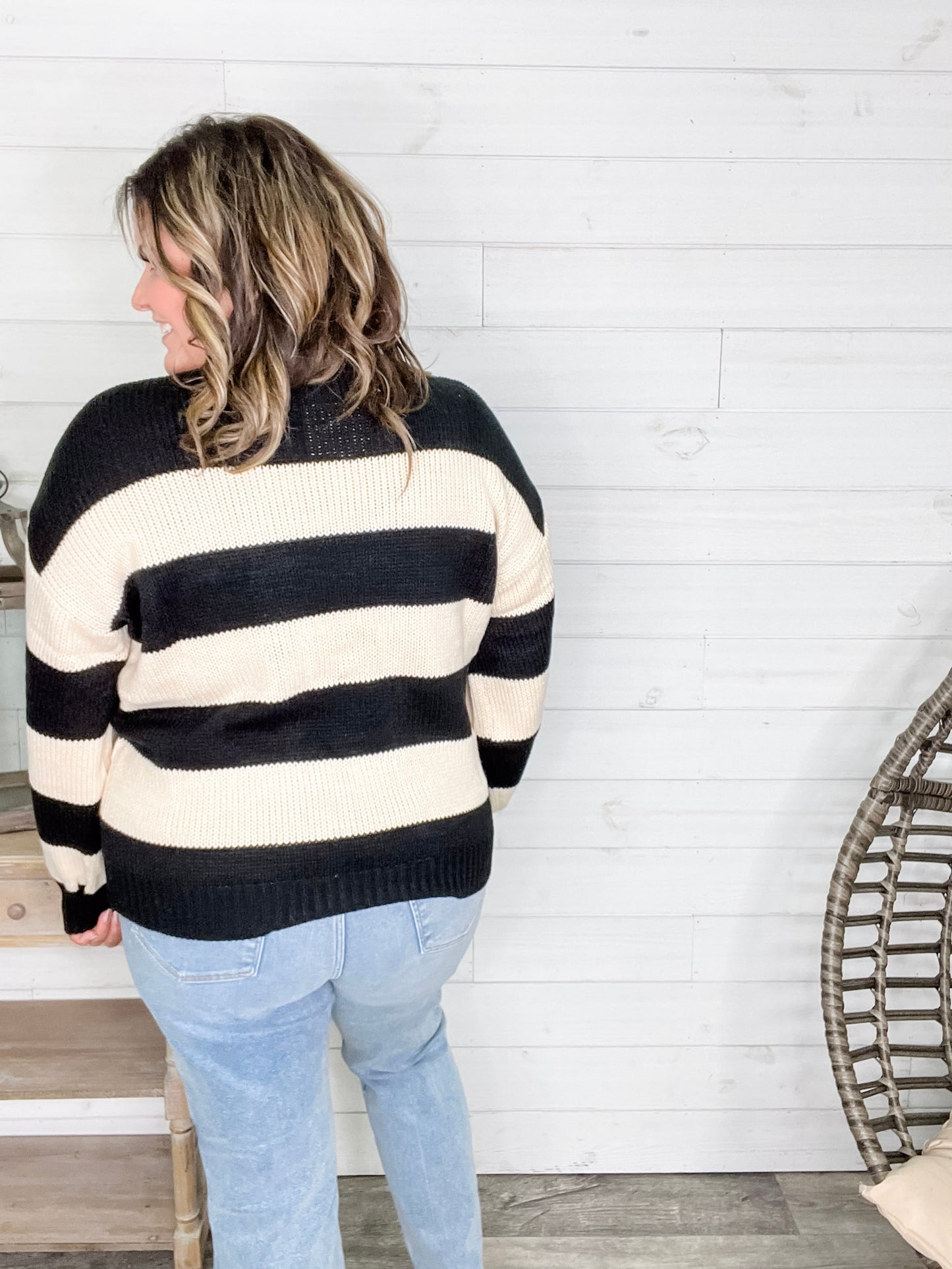 "Oreo" Long Sleeve Striped Crew Neck Sweater