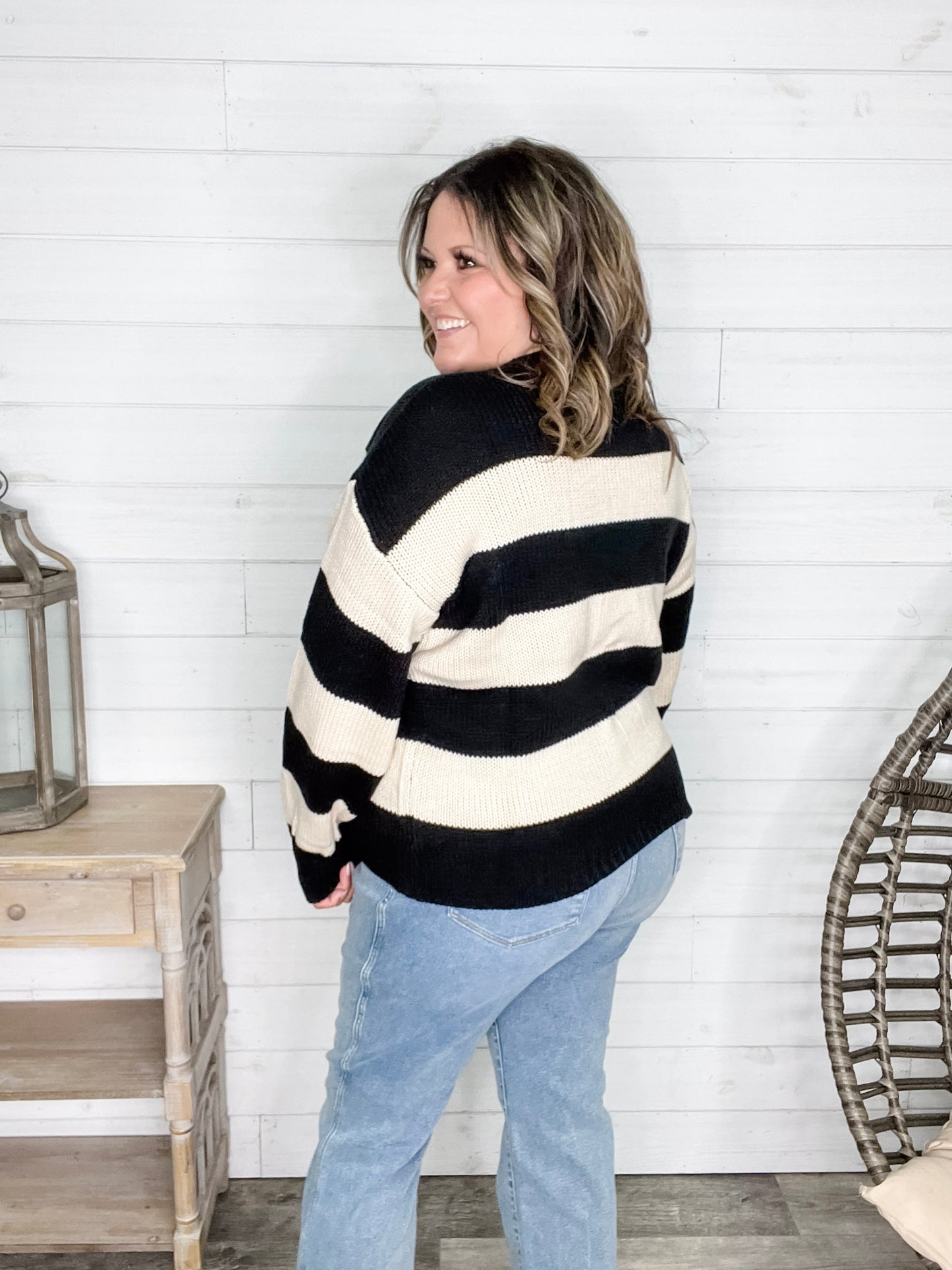 "Oreo" Long Sleeve Striped Crew Neck Sweater