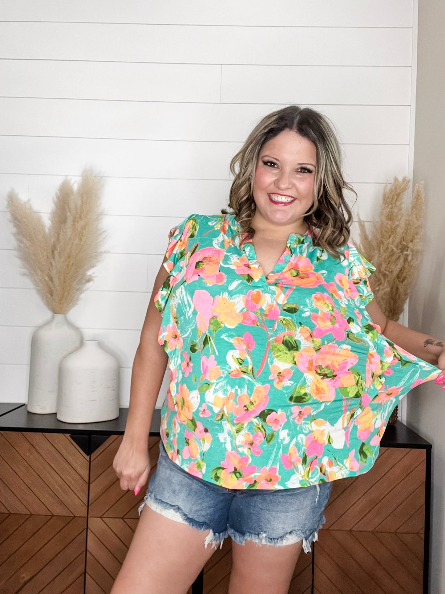 "Atlas" Split Neck Flutter Sleeve