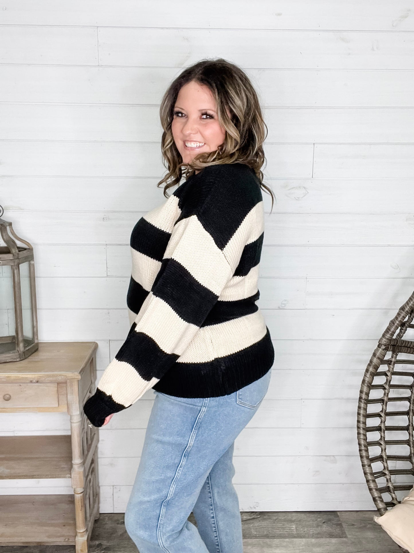 "Oreo" Long Sleeve Striped Crew Neck Sweater