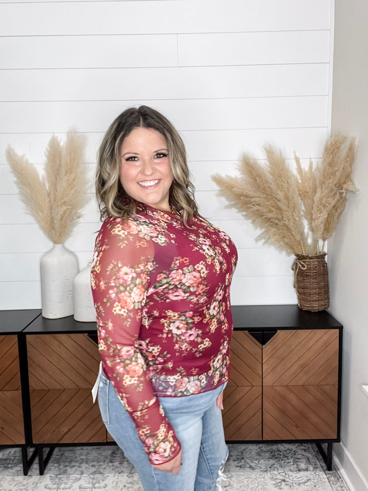 "Disengaged" Long Sleeve Shear Mock Neck (Burgundy)