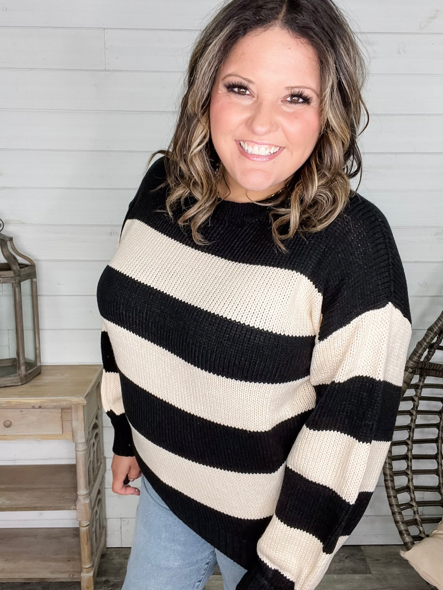 "Oreo" Long Sleeve Striped Crew Neck Sweater