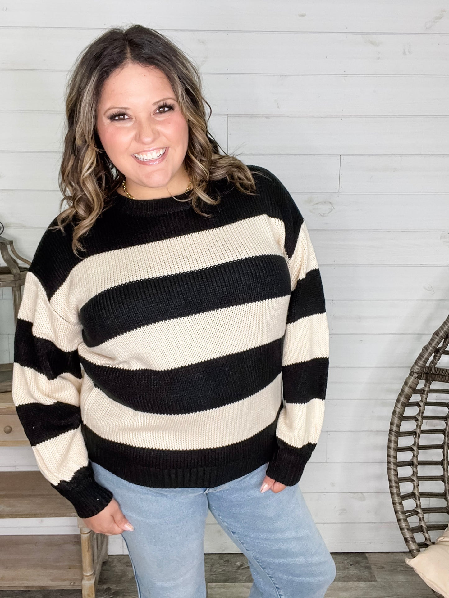 "Oreo" Long Sleeve Striped Crew Neck Sweater