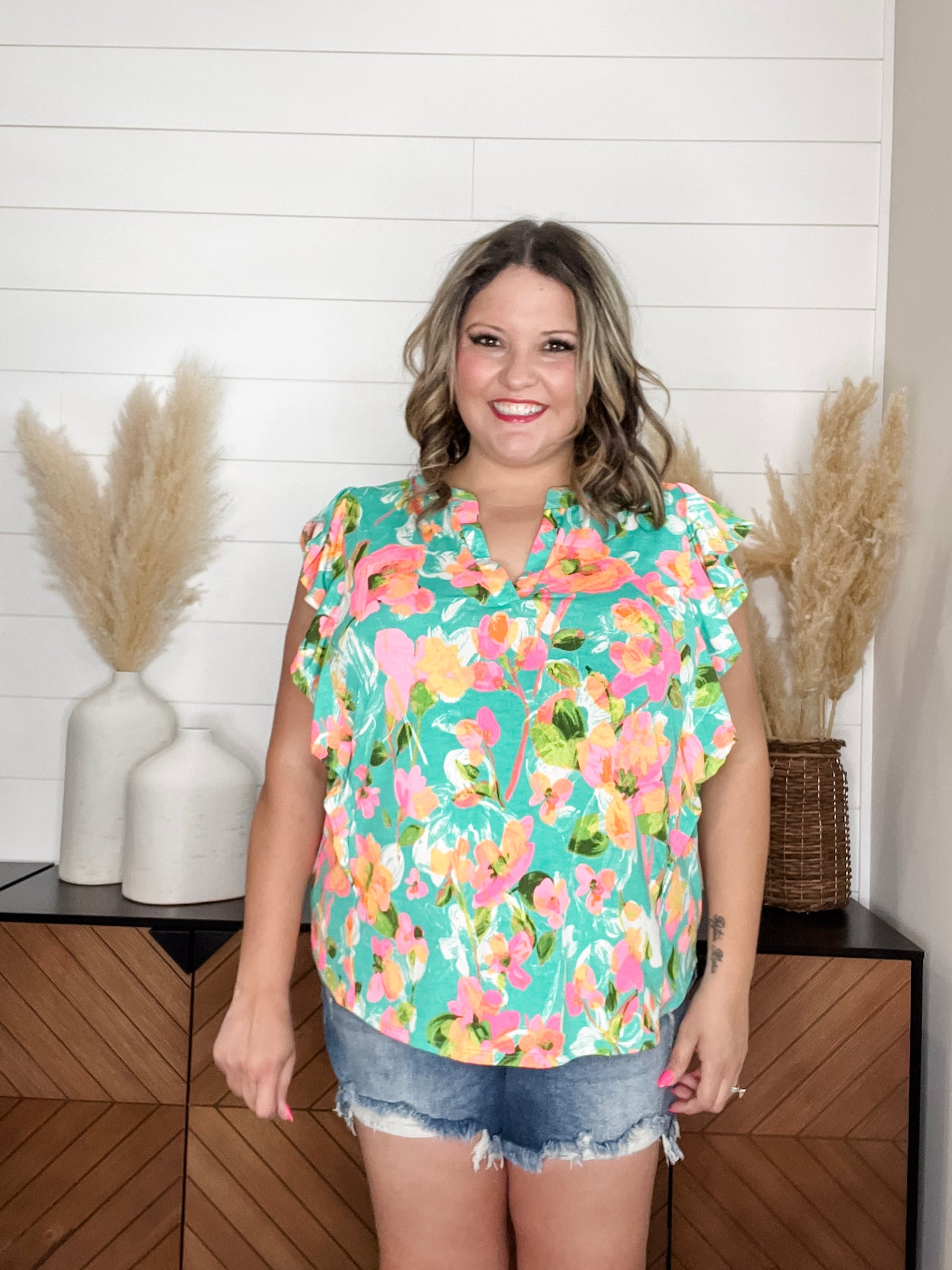 "Atlas" Split Neck Flutter Sleeve