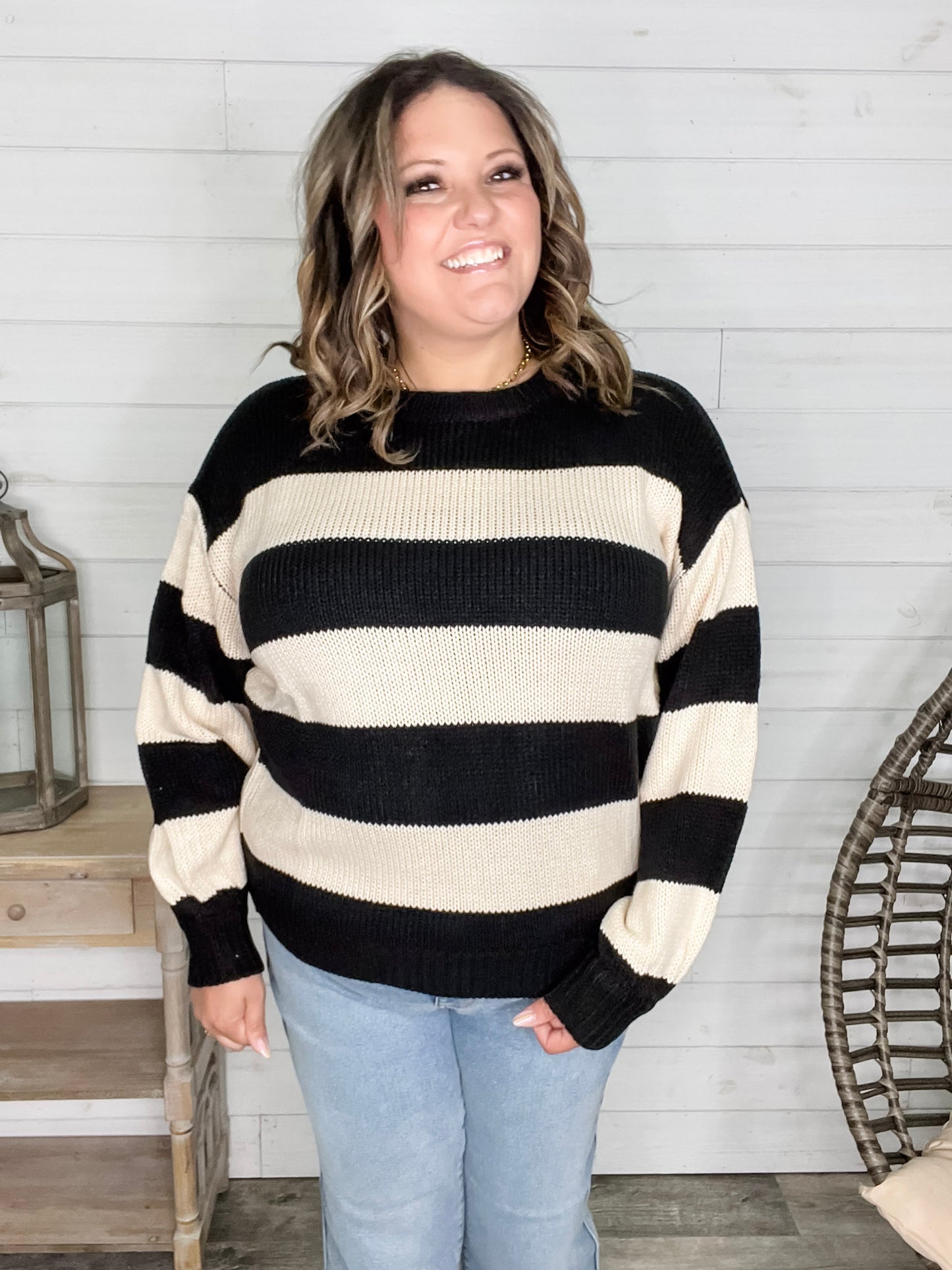 "Oreo" Long Sleeve Striped Crew Neck Sweater
