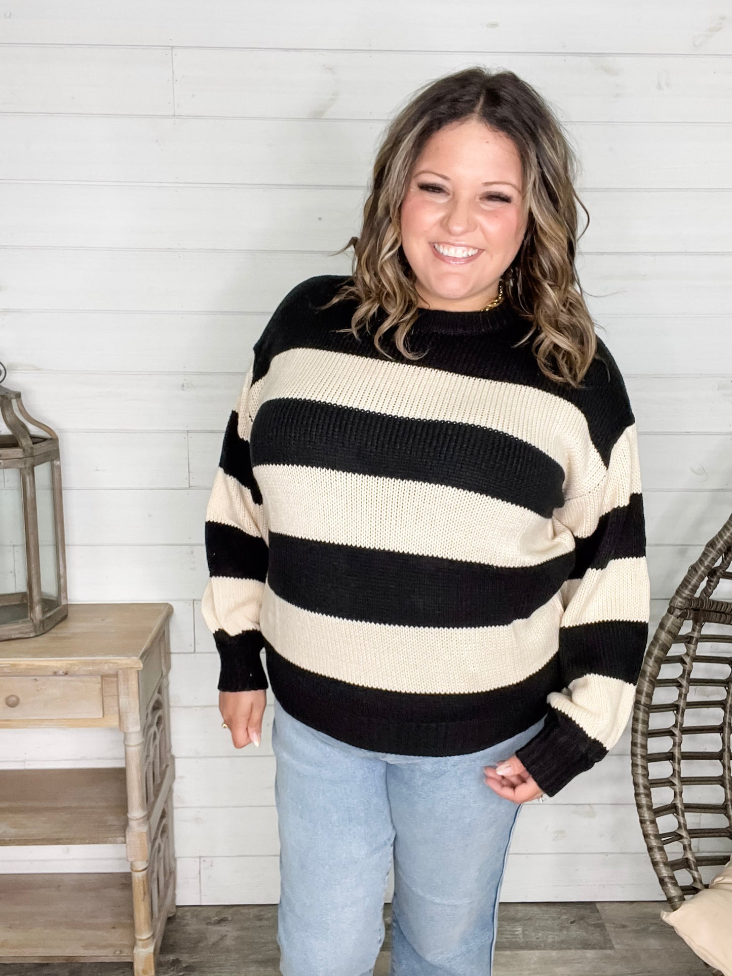 "Oreo" Long Sleeve Striped Crew Neck Sweater