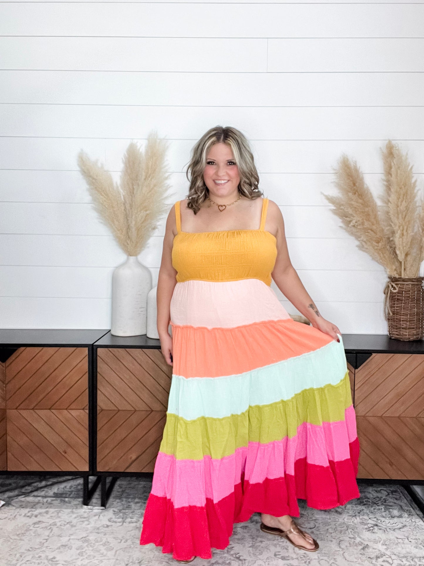 "Sweetness" Smocked Adjustable Strap Maxi Dress