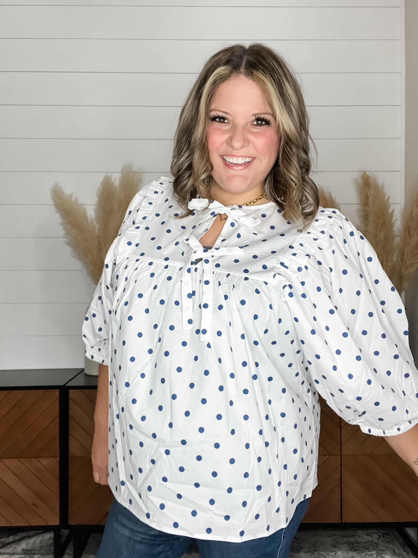 "Imagine" Puff Sleeve with Gathered Yoke annd Ribbon Tie