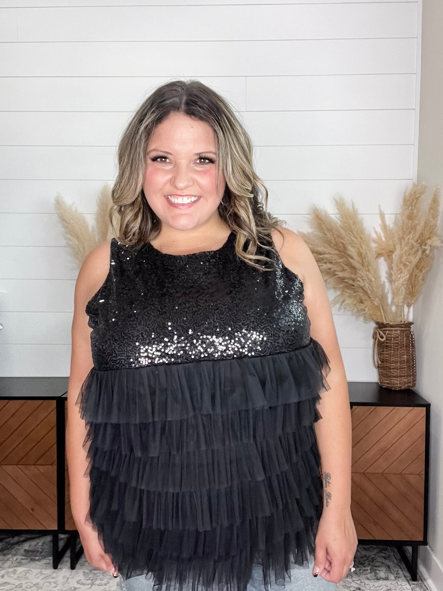 "On The Town" Sequined Ruffle Tank