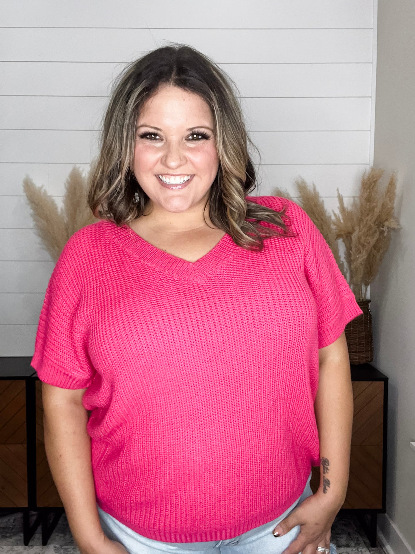 "Catching" Dolman Style V Neck Sweater