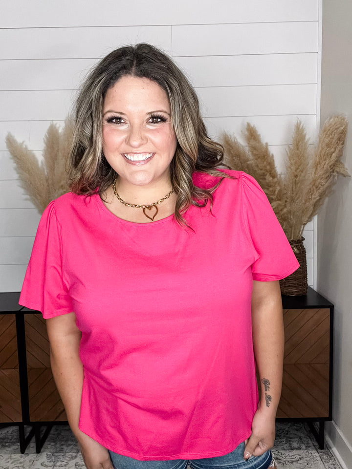 "Rearview" Short Sleeve with Side Slits (Fuchsia)