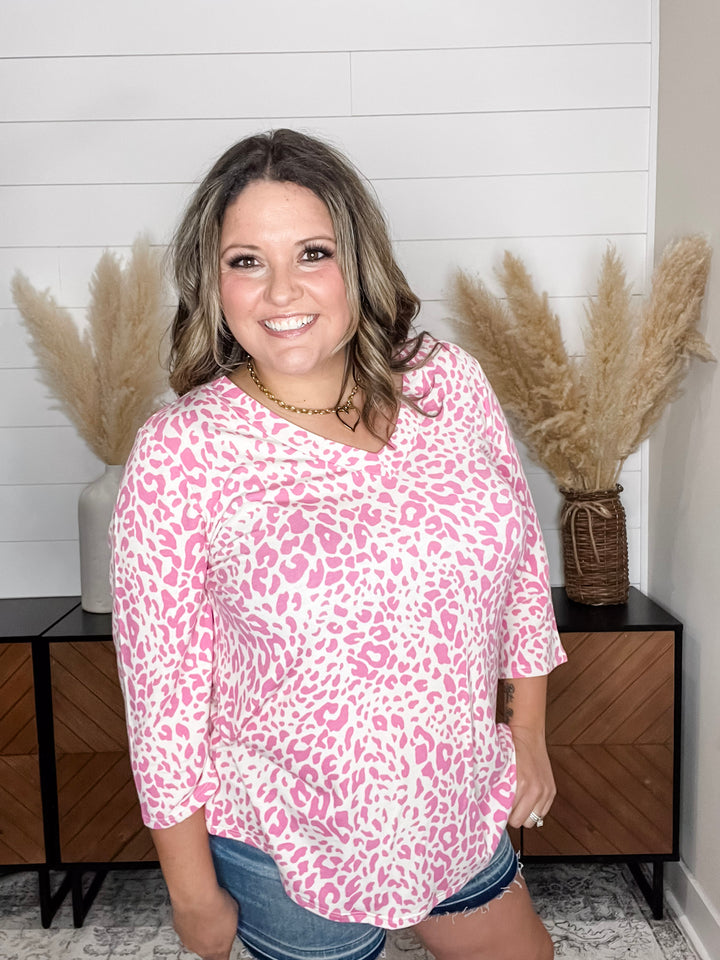 "Without A Doubt" 3/4 Sleeve Animal Print V Neck