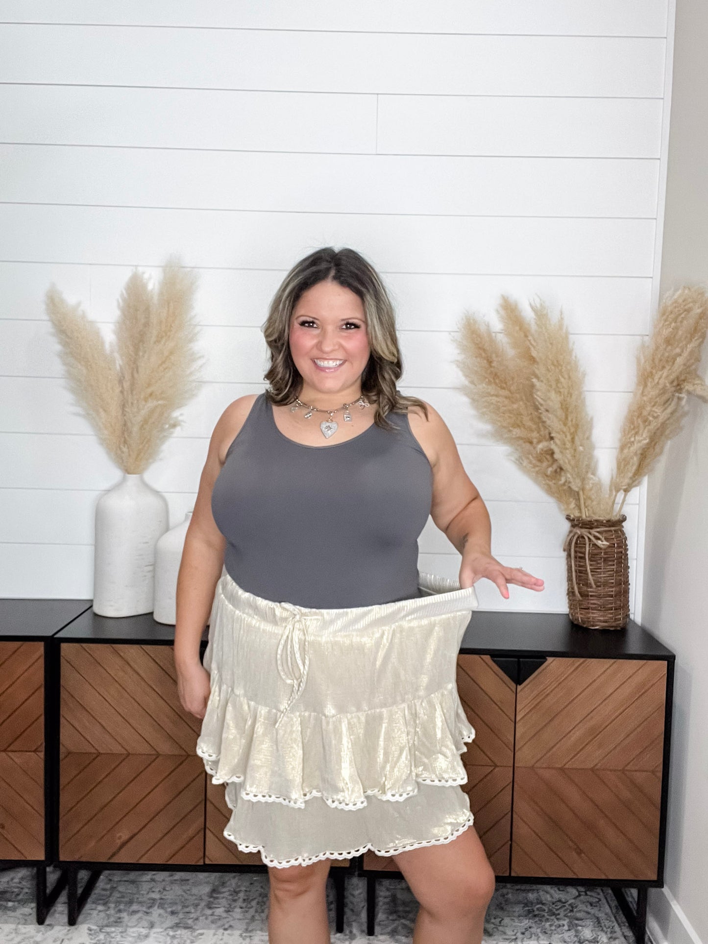 "Hamill" Ribbed Gold Foil Skirt with Built in Shorts