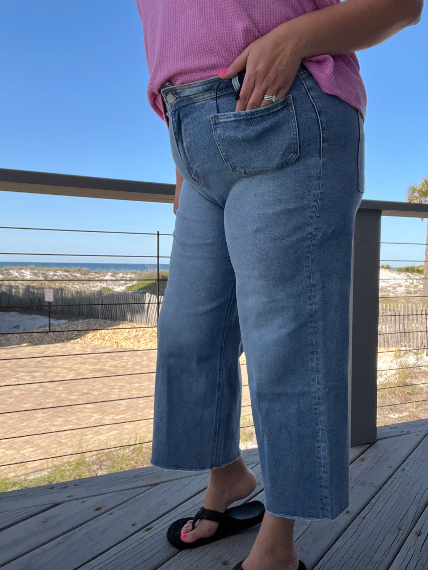 Mica Denim Wide Leg Jeans with square pocket detail