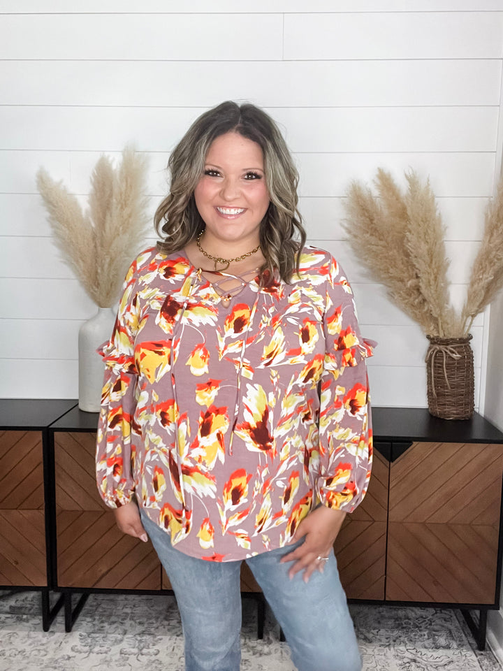 "Above It All" Bubble Ruffle Sleeve with Front Tie