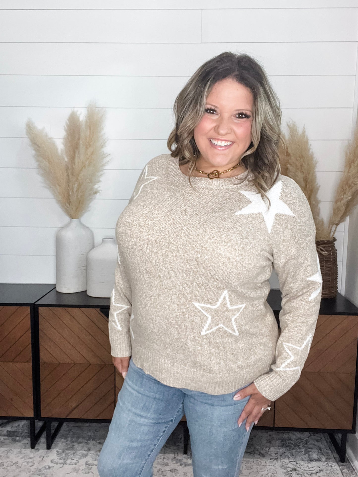 "Anarbor" Star Detail Long Sleeve Sweater