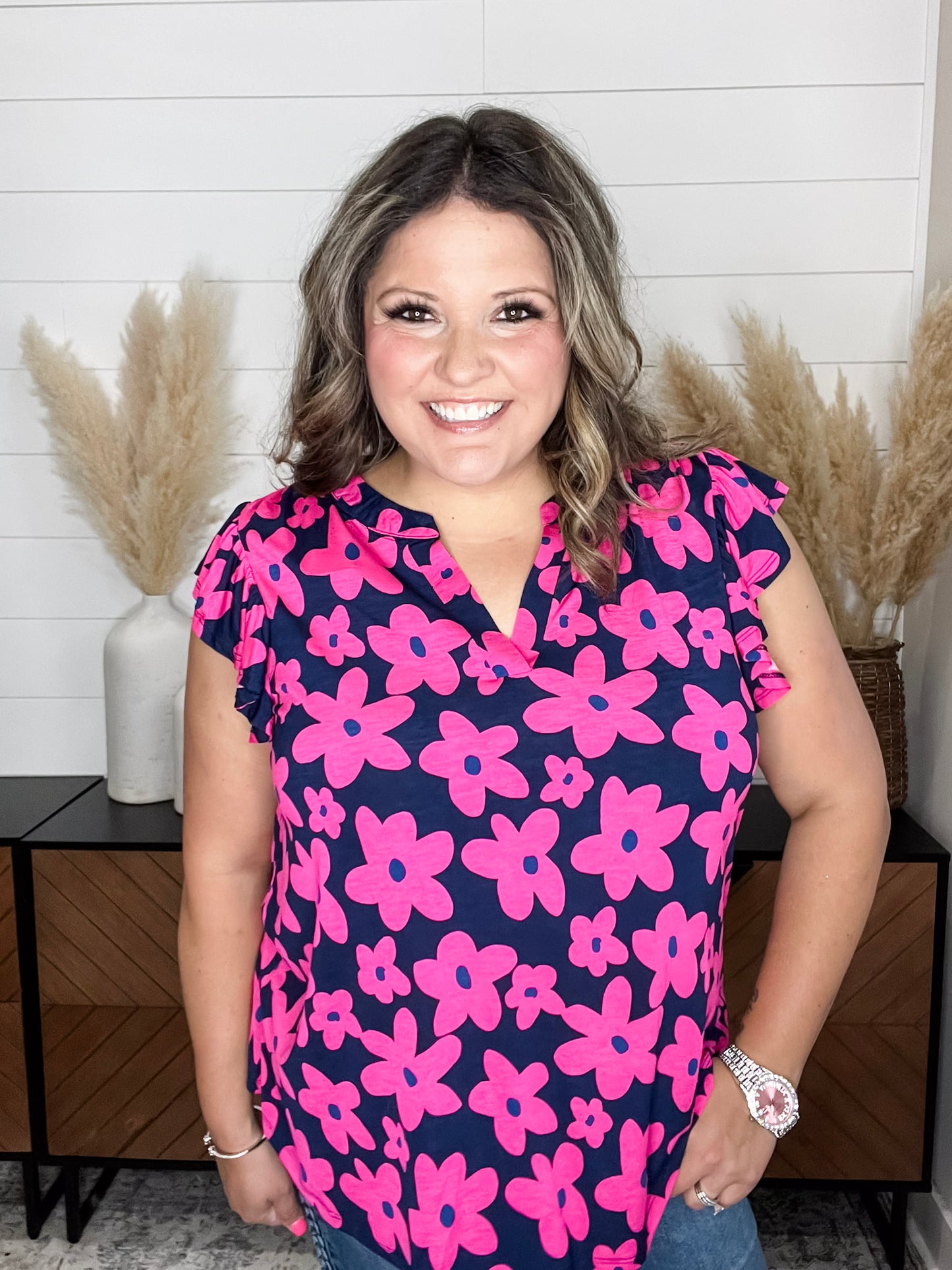 "Peebles" Flutter Sleeve Split Neck