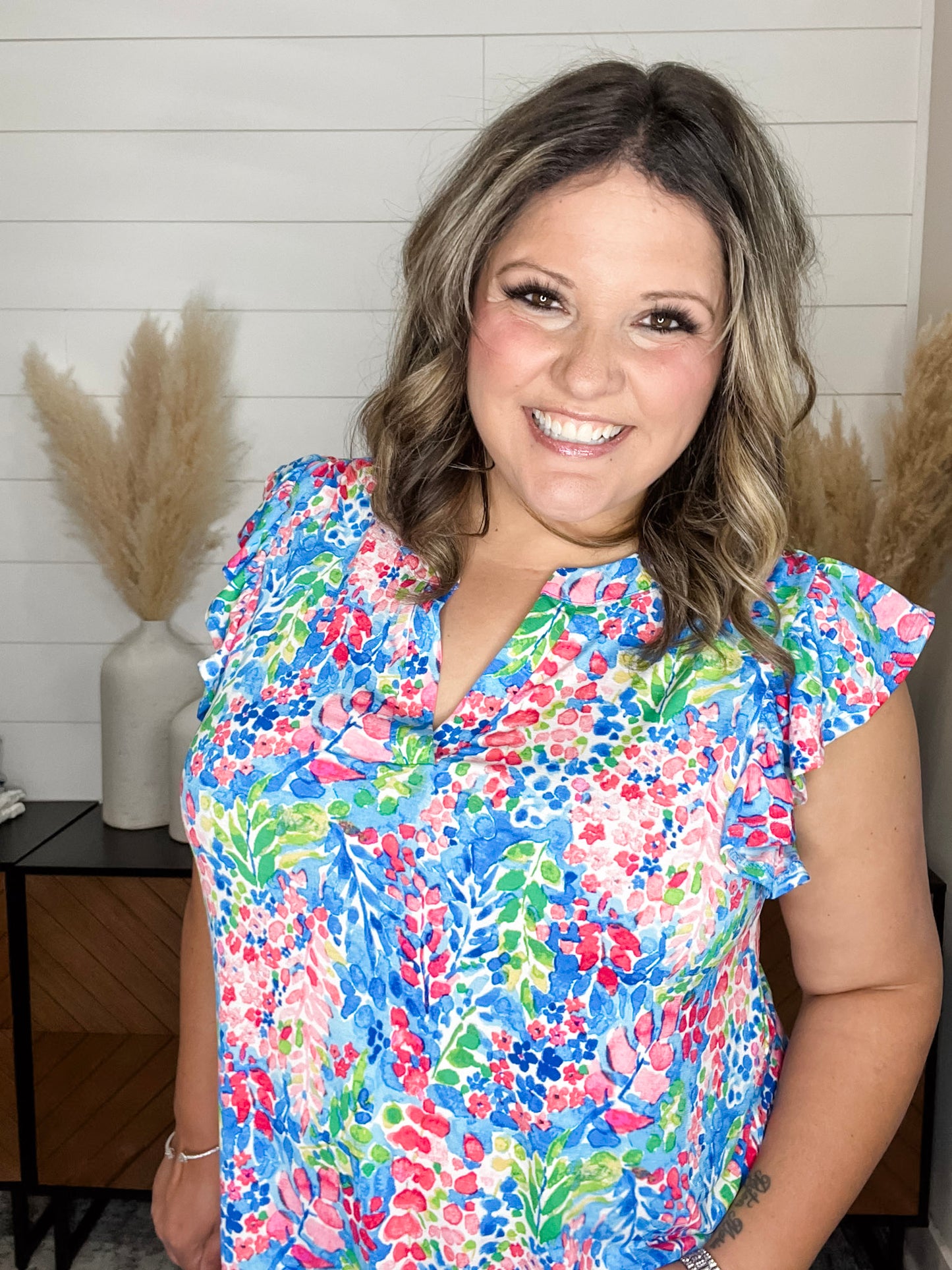 "Orwell" Flutter Sleeve Split Neck