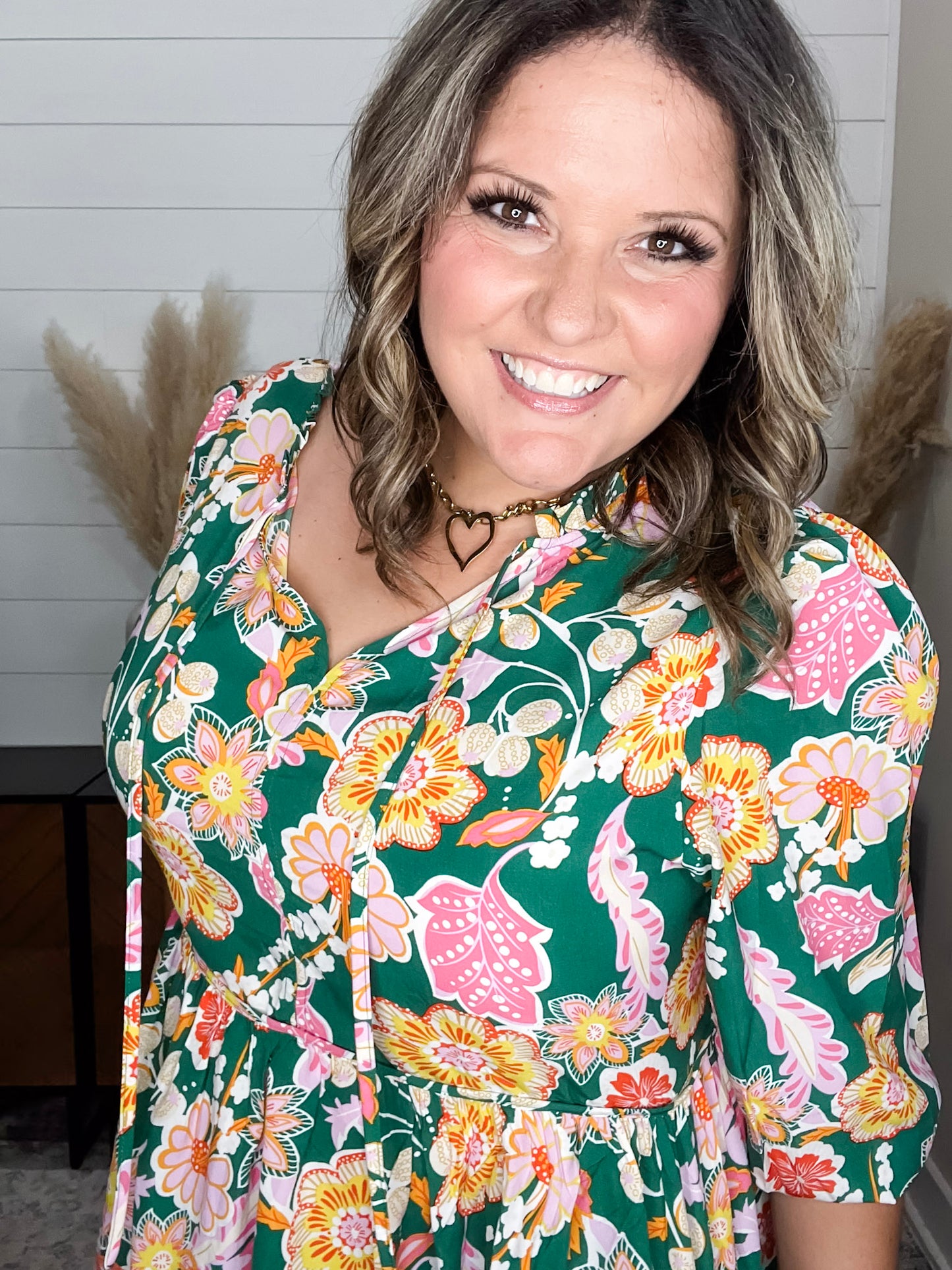"Highland" 3/4 Sleeve Peplum with Front Tie