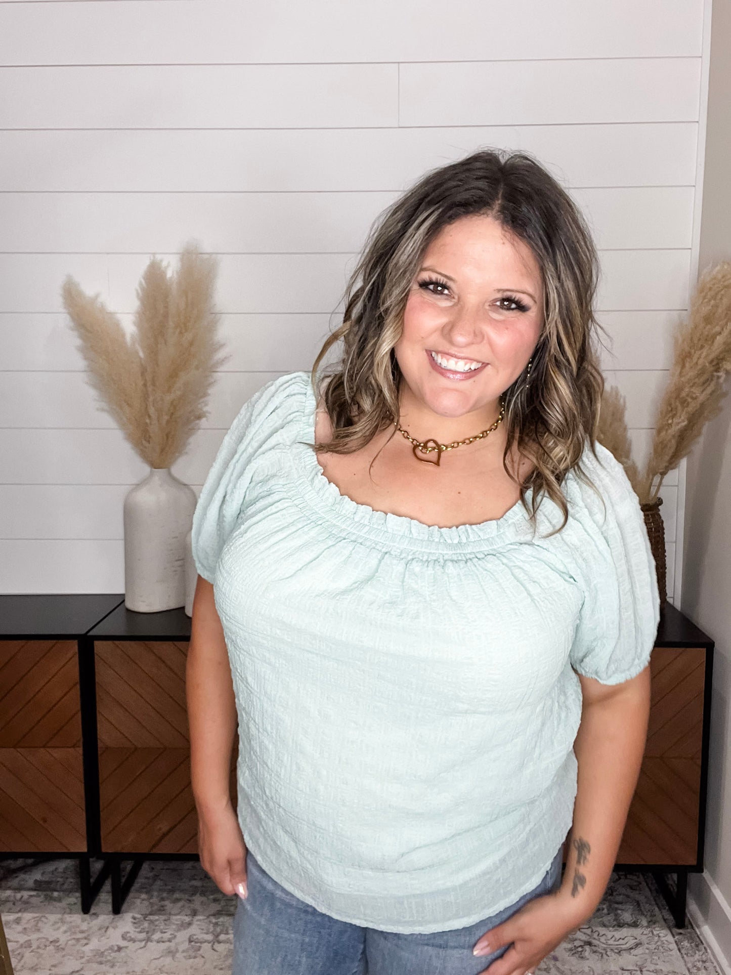 "Lansing" Short Sleeve Peasant Top