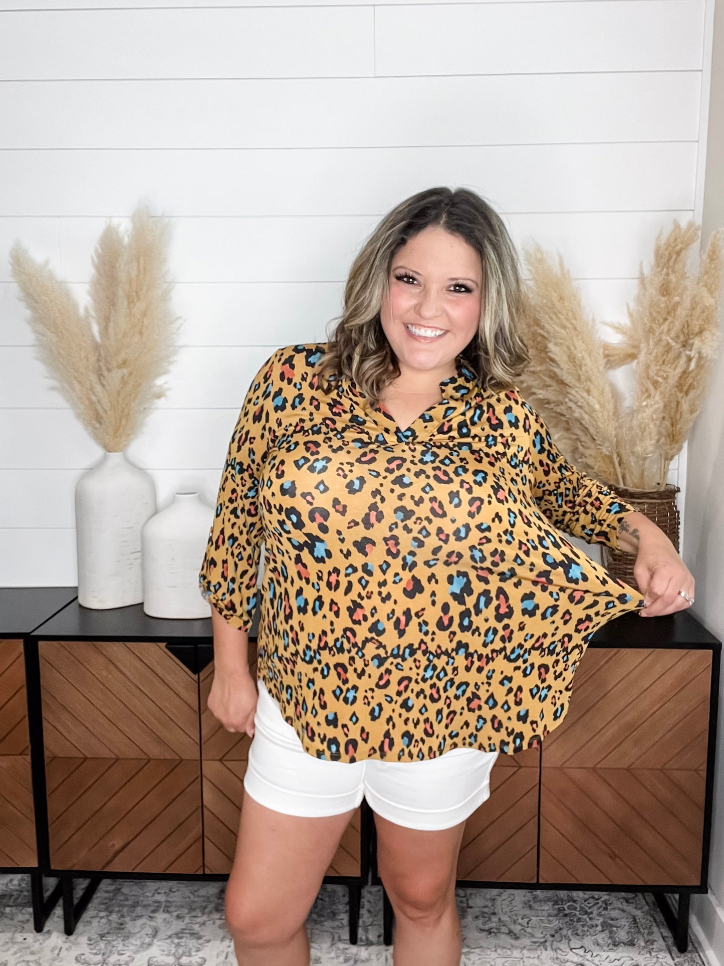 "Losing Battle" Animal Print Lizzy 3/4 Sleeve Split Neck