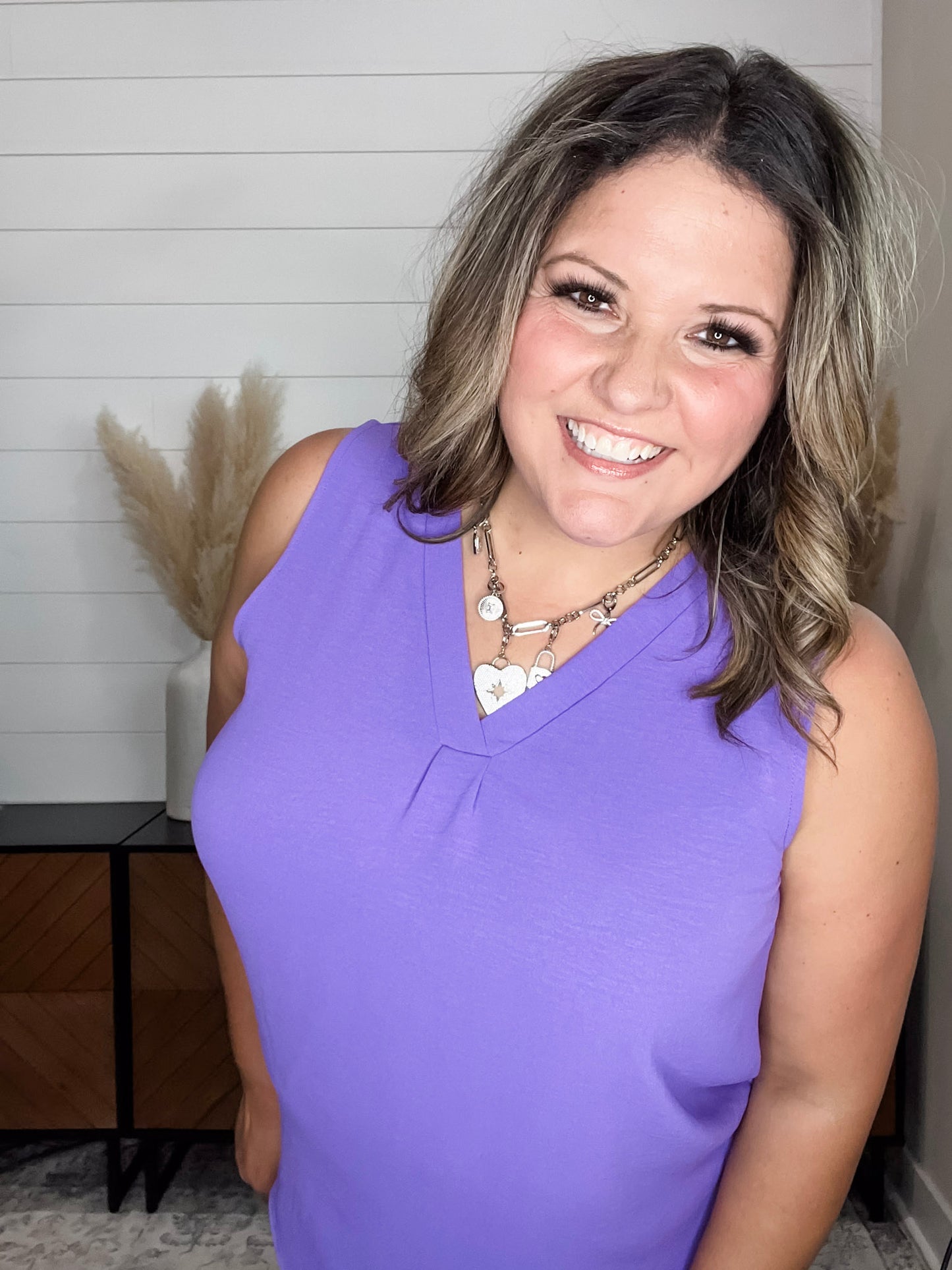 "Swanton" Deep V Tank with Front Pleat (Orchid Glow)