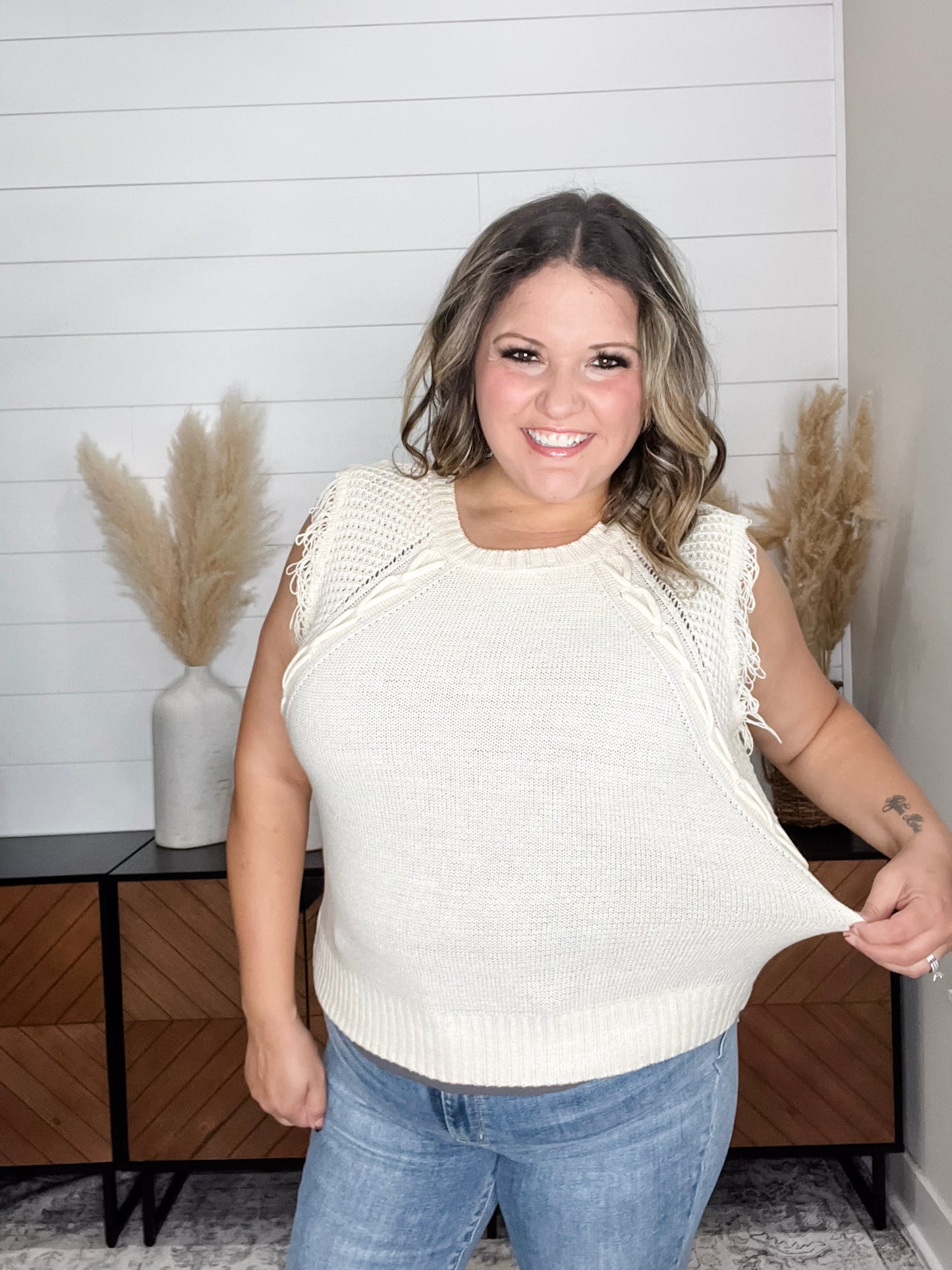 "Accent" Fringe Cropped Sweater Vest